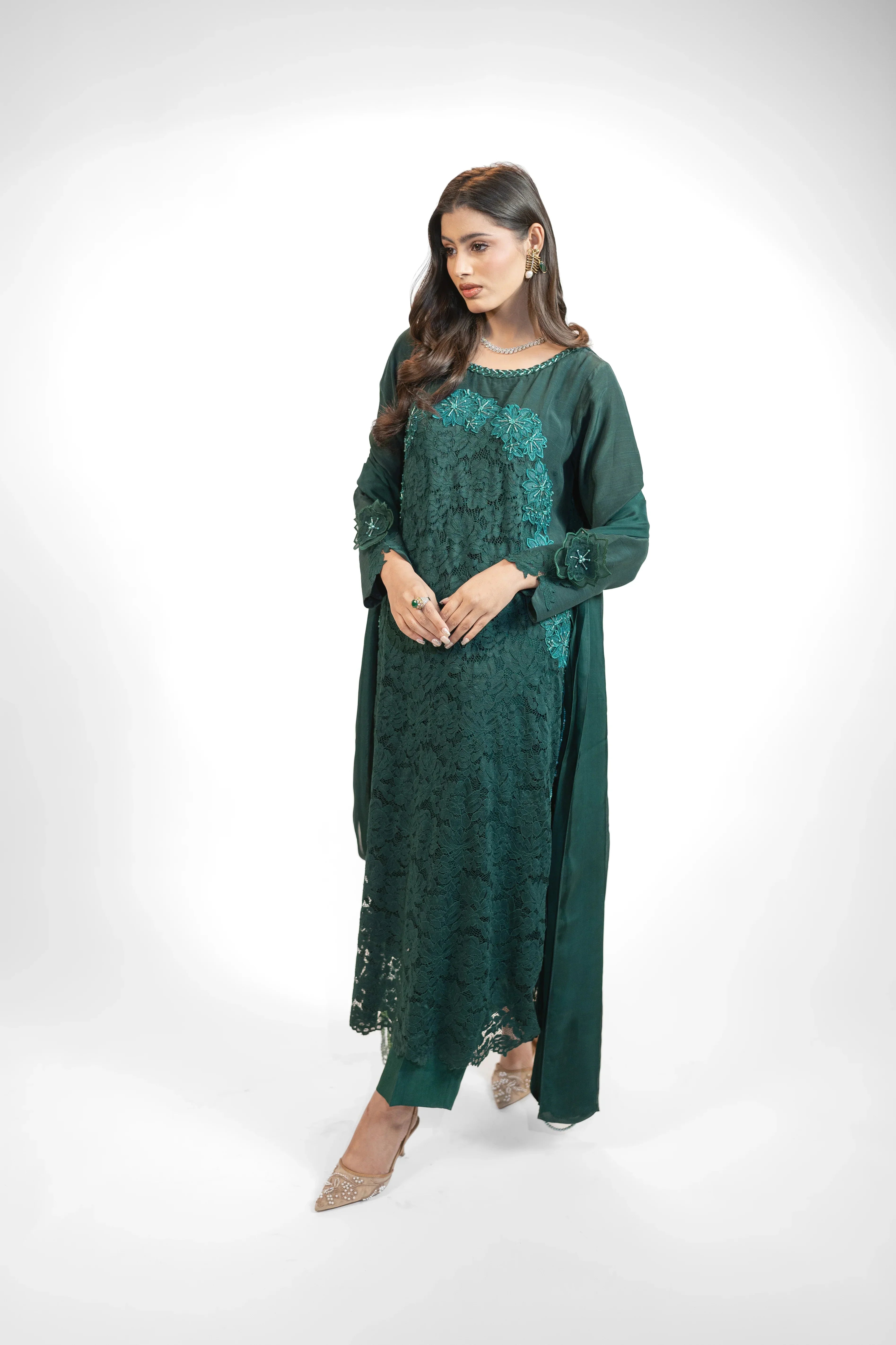 3PC Dress with Embroidered Applique & Adda Work A Statement of Elegance