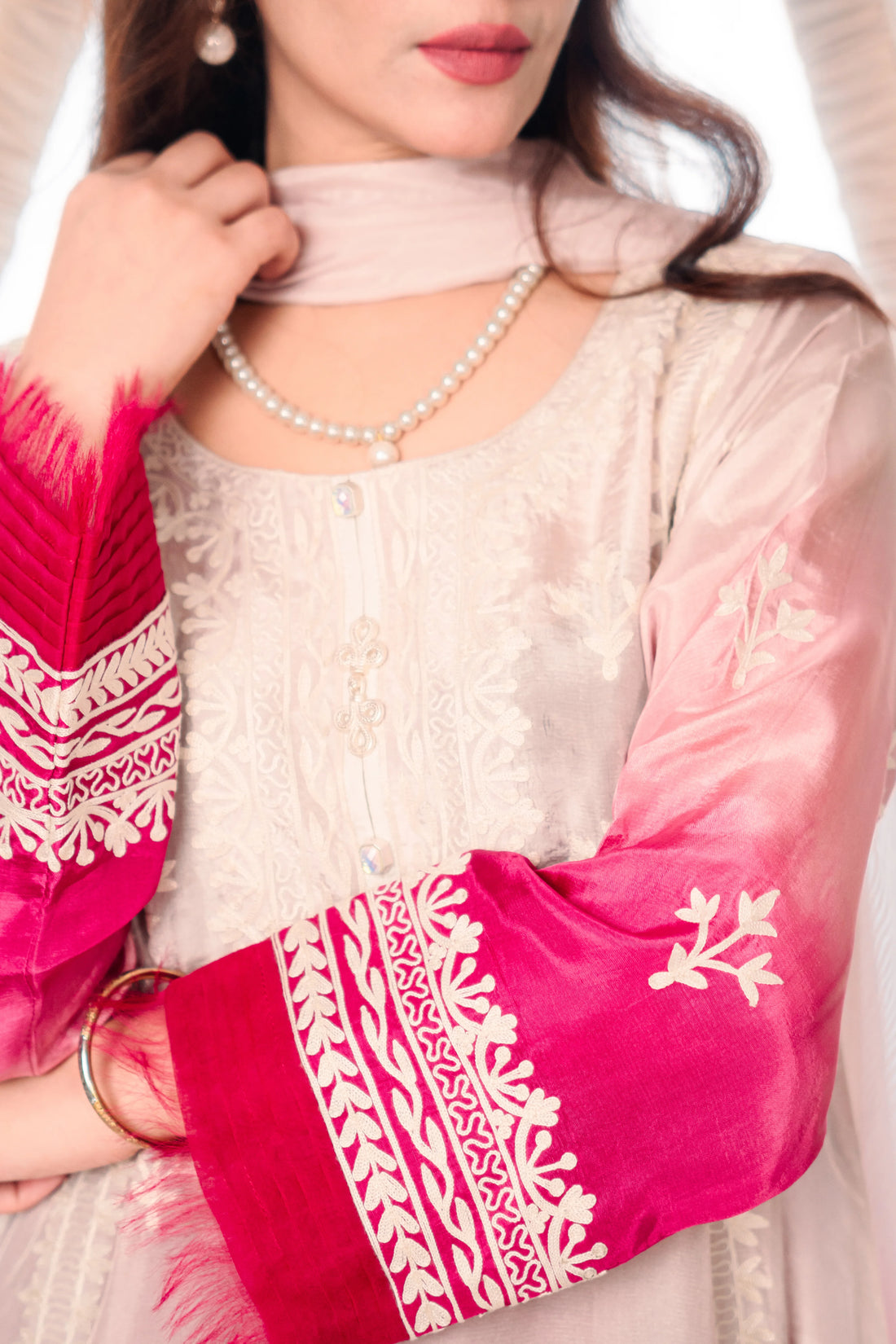 3 Piece Stiched Ombré Silk Suit (Pret)