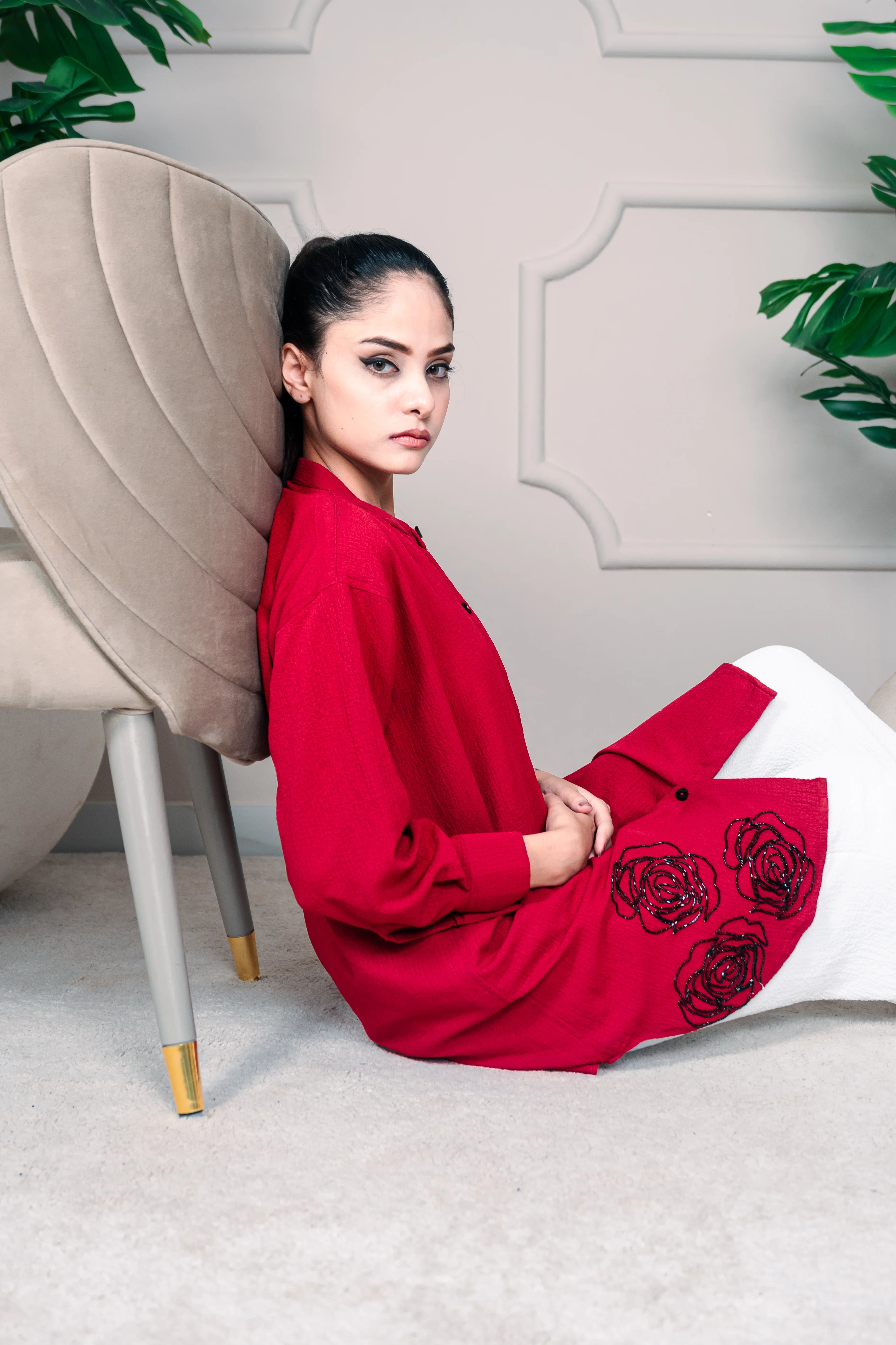 2 Piece Stiched Red Silk Suit (Pret)