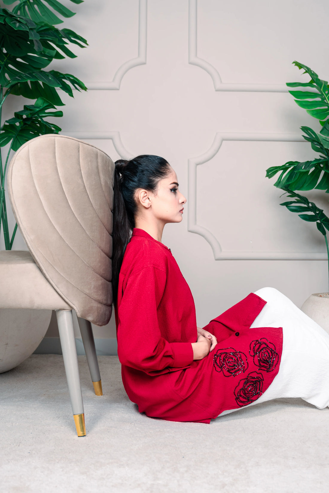 2 Piece Stiched Red Silk Suit (Pret)