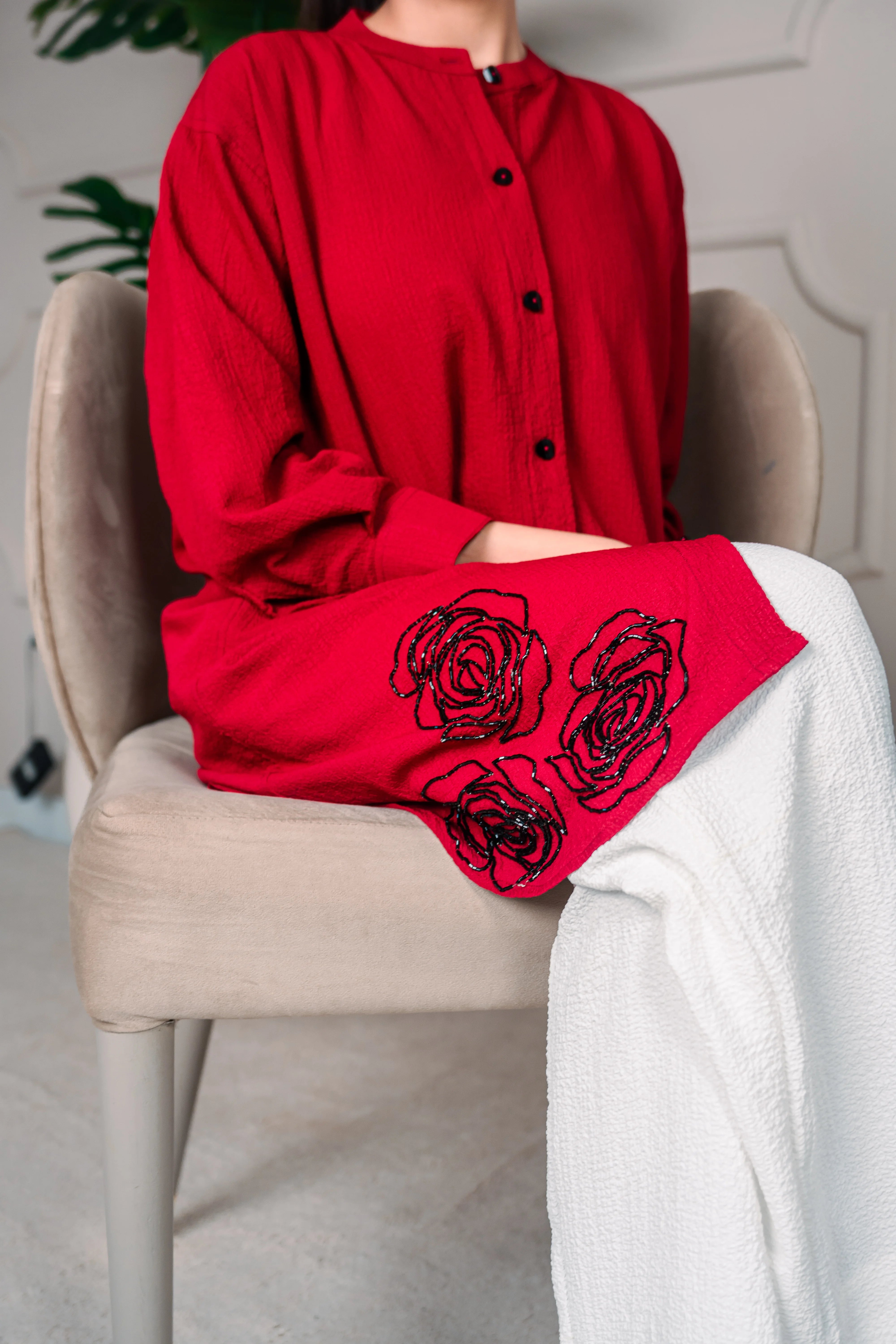 2 Piece Stiched Red Silk Suit (Pret)