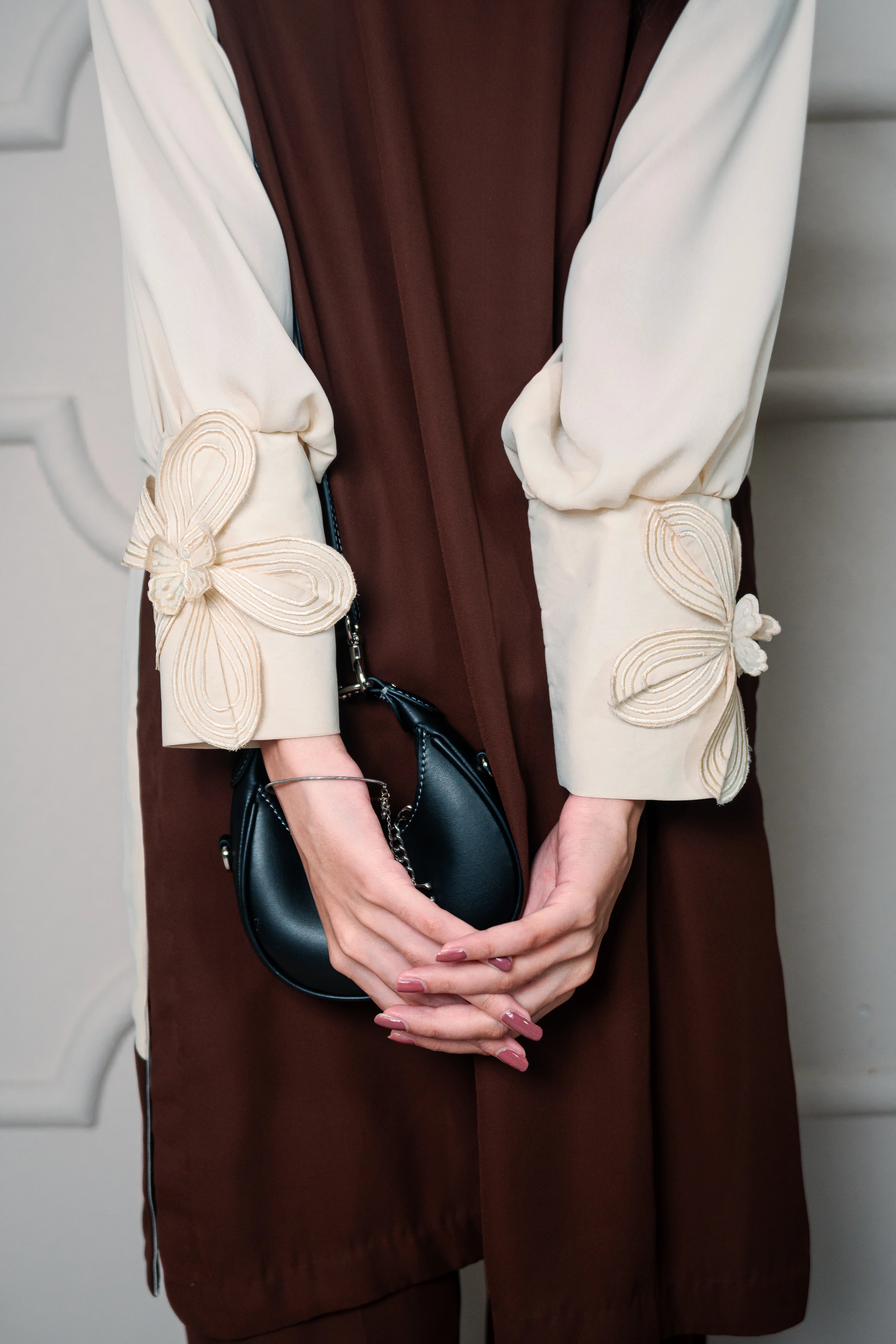 2 Piece Stiched Beige & Deep Brown Silk Suit (Pret)