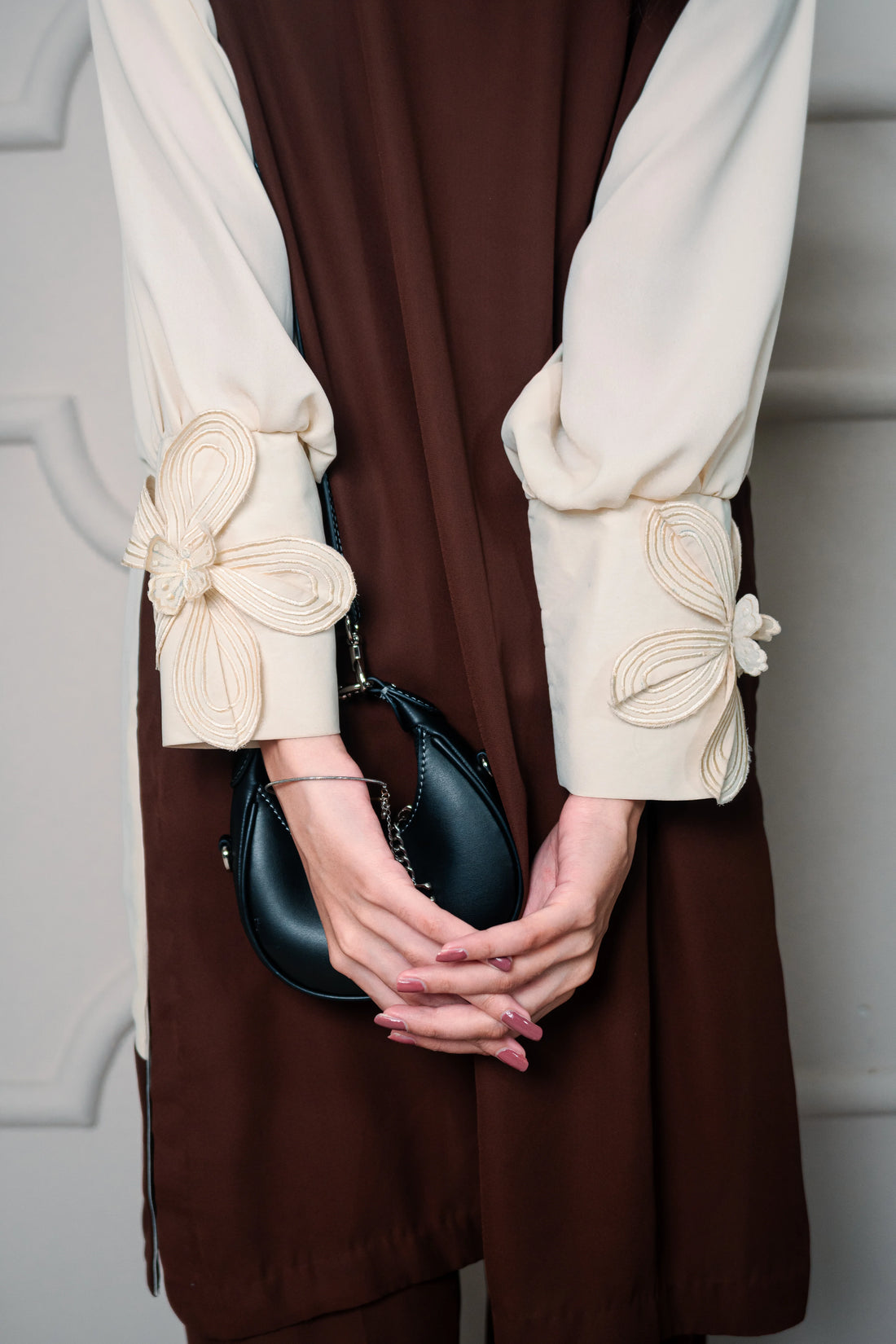 2 Piece Stiched Beige & Deep Brown Silk Suit (Pret)