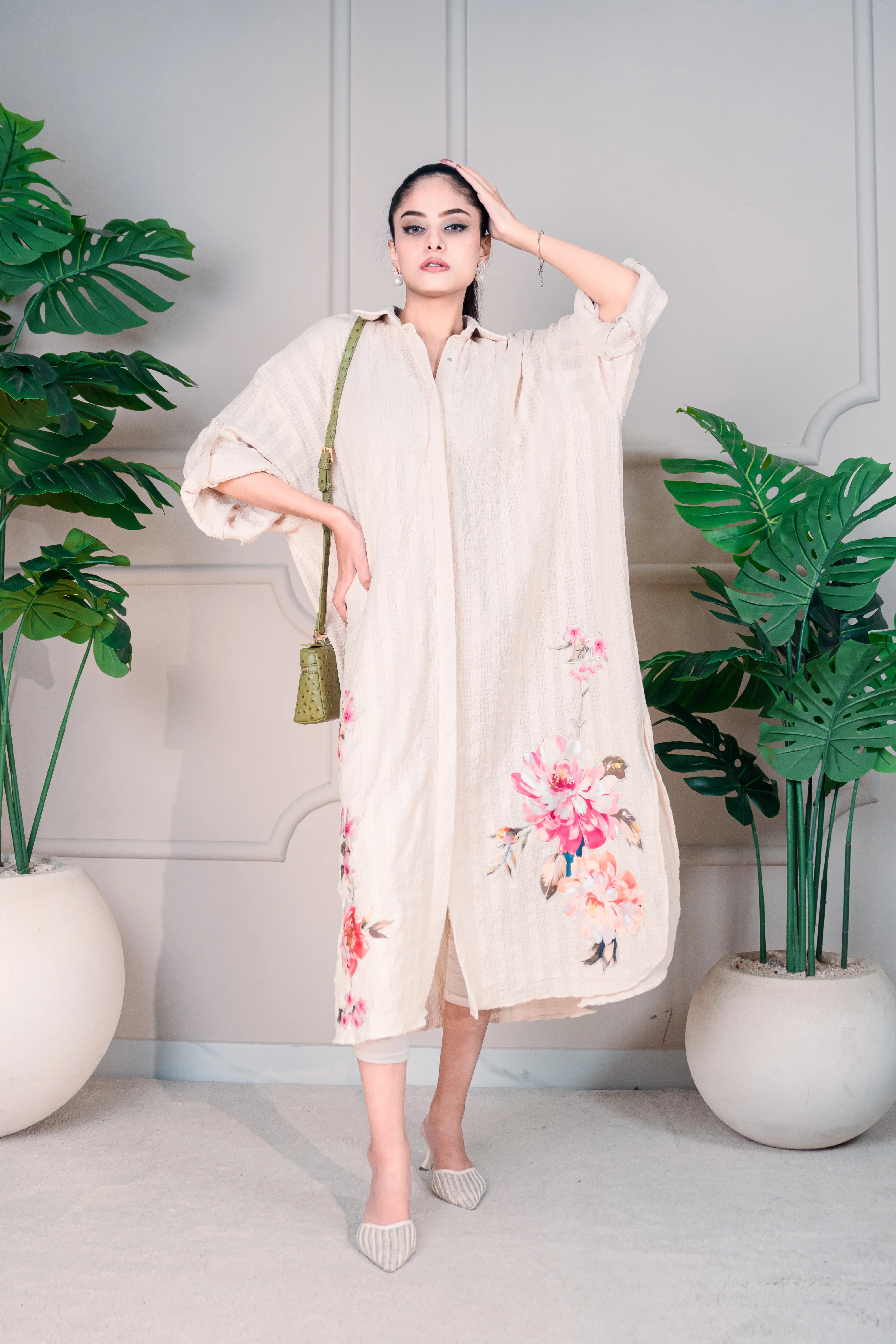 1 Piece Stiched Beige Silk Suit (Pret)