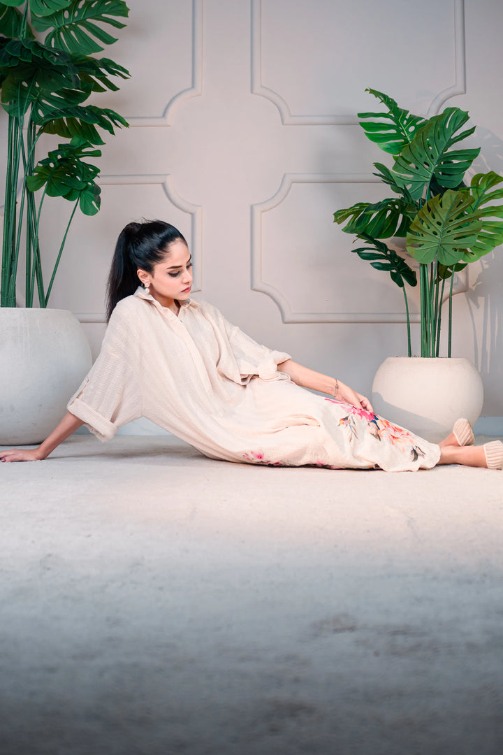 1 Piece Stiched Beige Silk Suit (Pret)