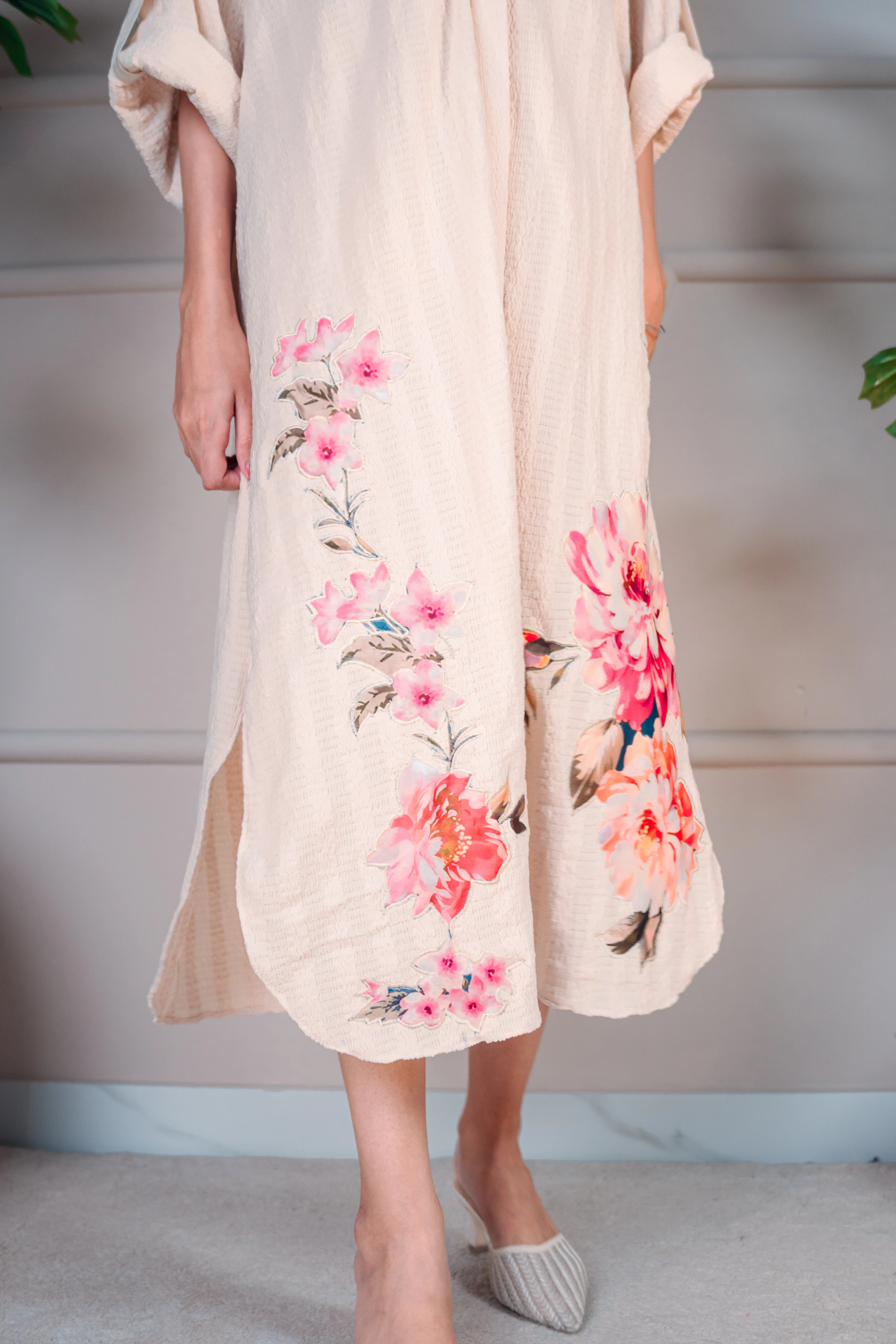 1 Piece Stiched Beige Silk Suit (Pret)