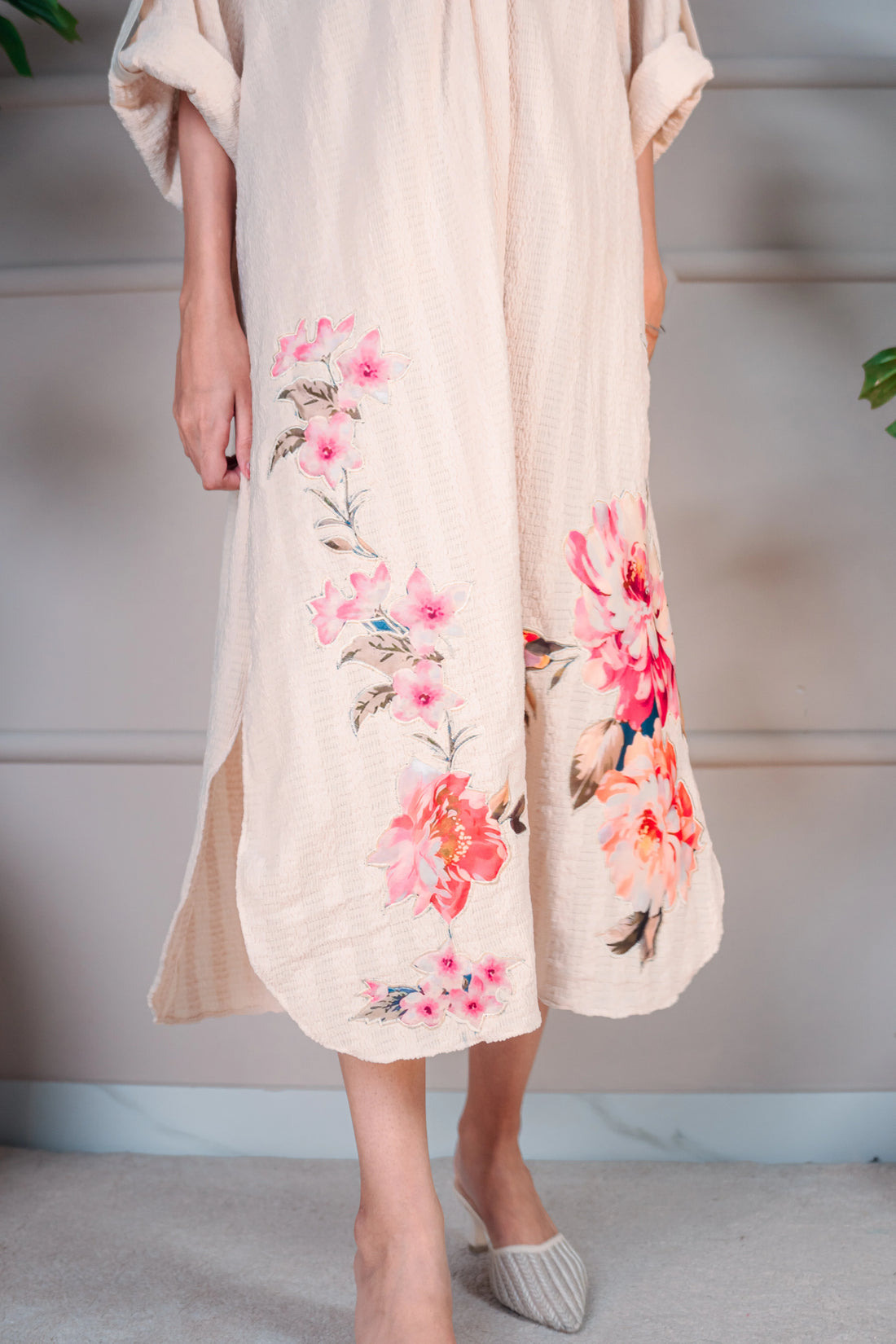 1 Piece Stiched Beige Silk Suit (Pret)