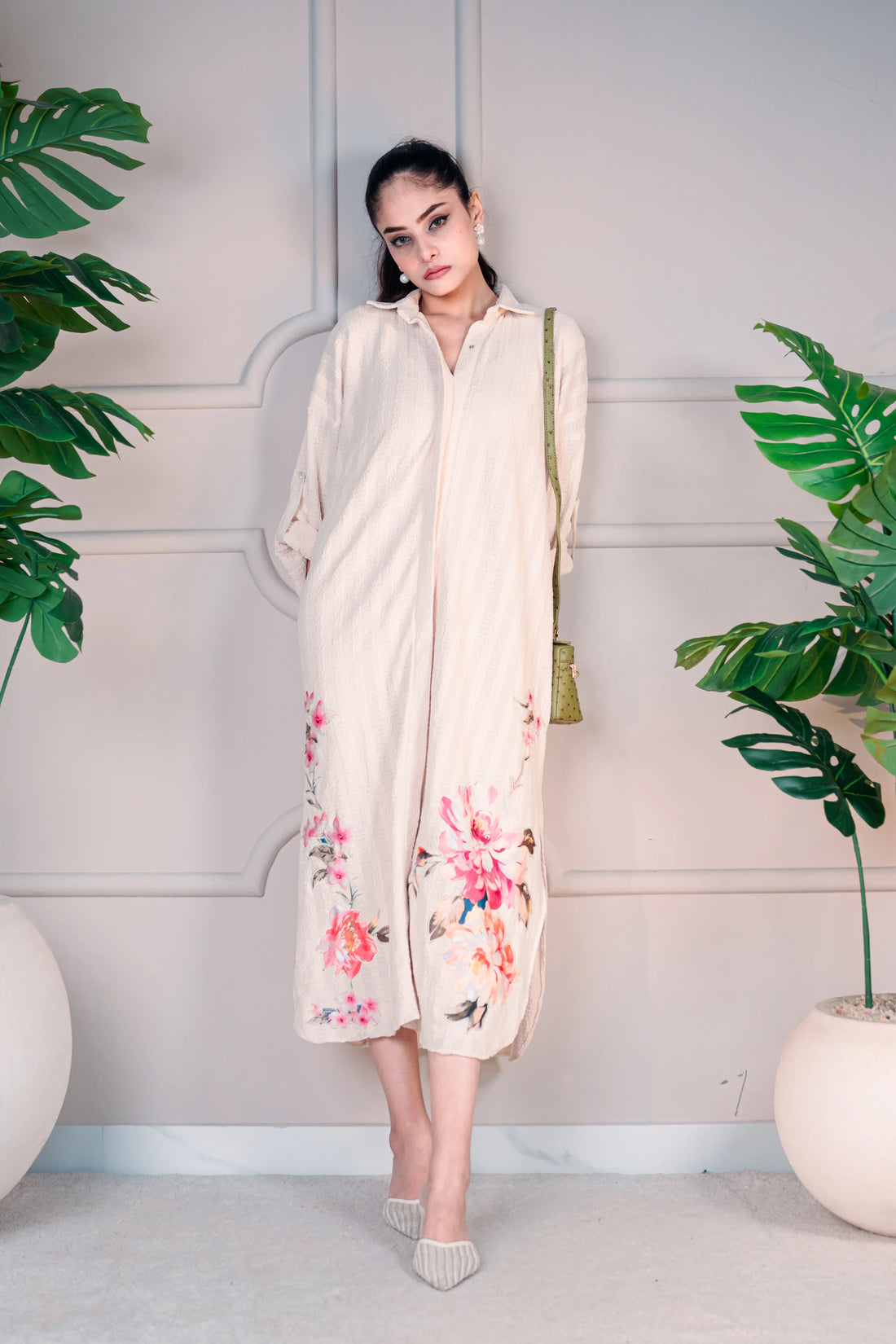 1 Piece Stiched Beige Silk Suit (Pret)