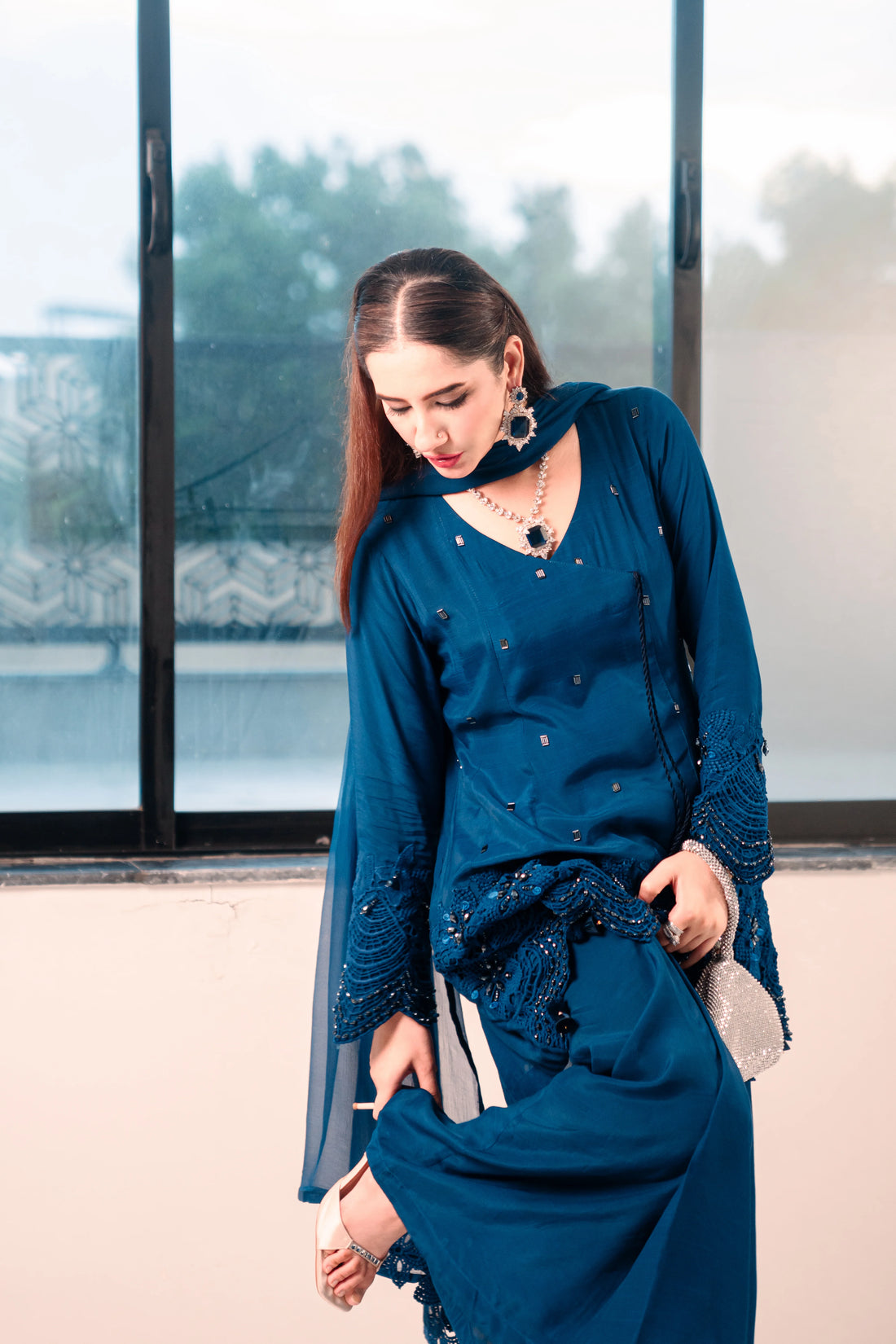 3 Piece Stiched Deep Navy Silk Suit (Pret)