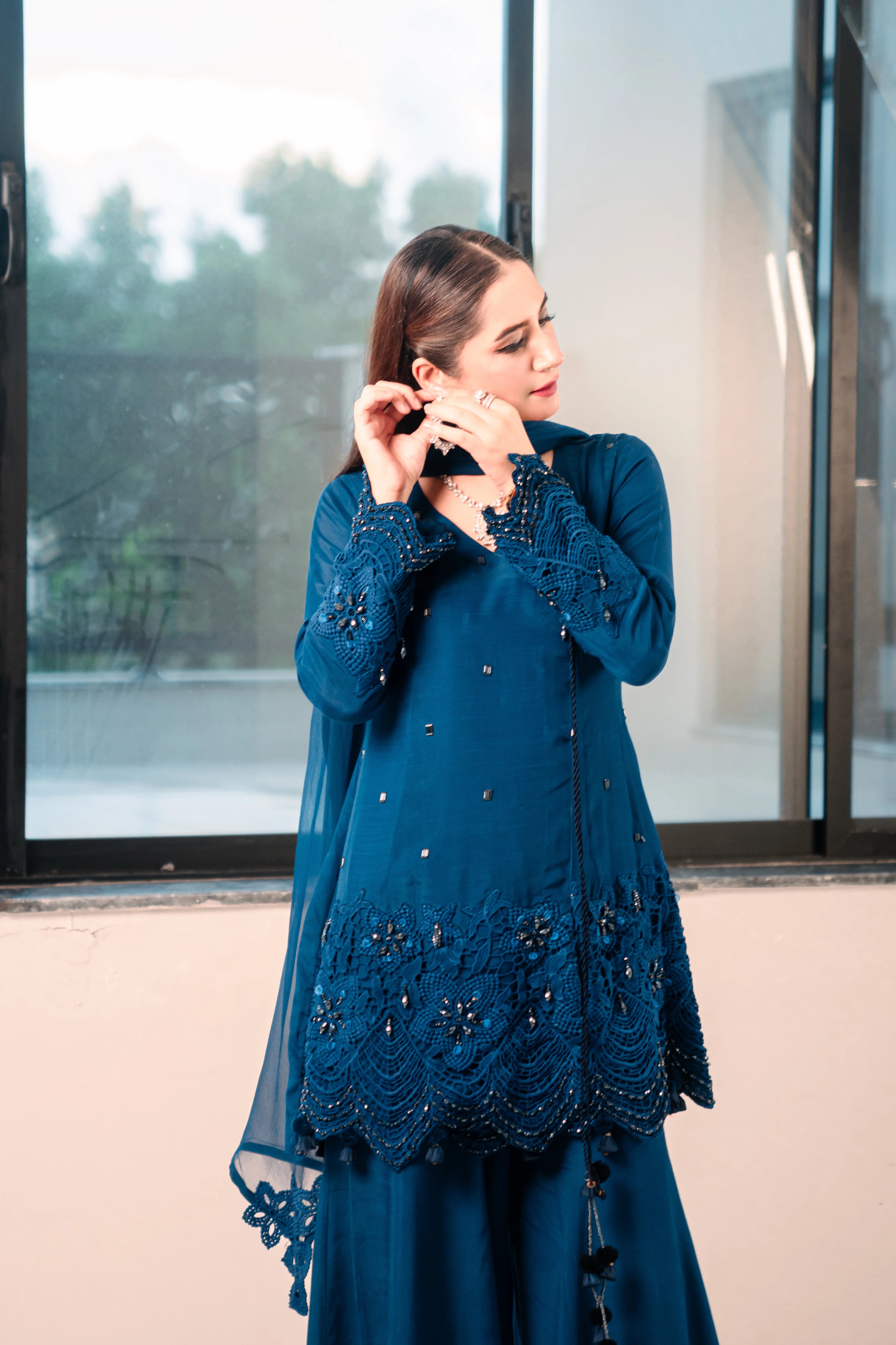 3 Piece Stiched Deep Navy Silk Suit (Pret)