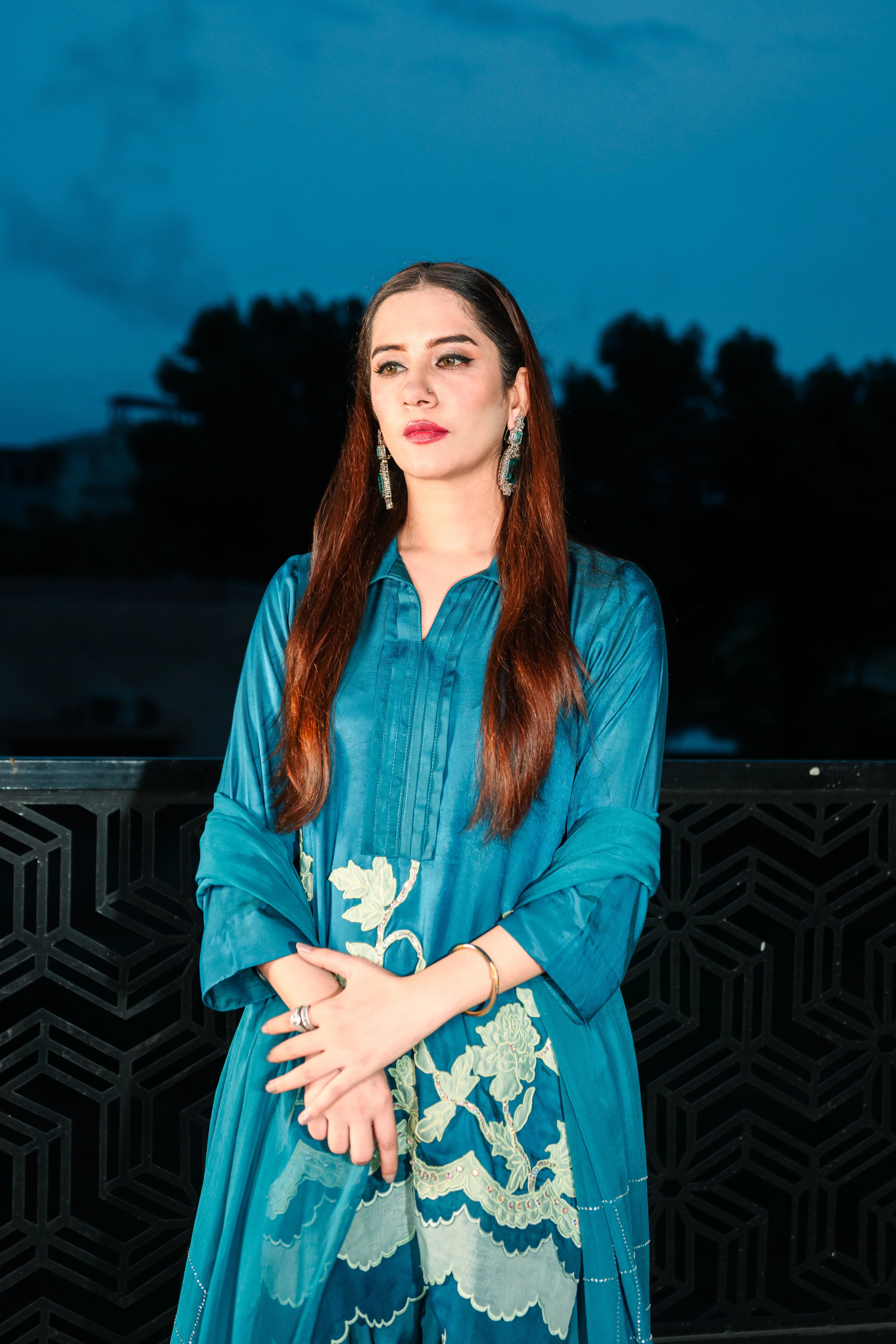 3 Piece Stiched Blue Silk Suit (Pret)