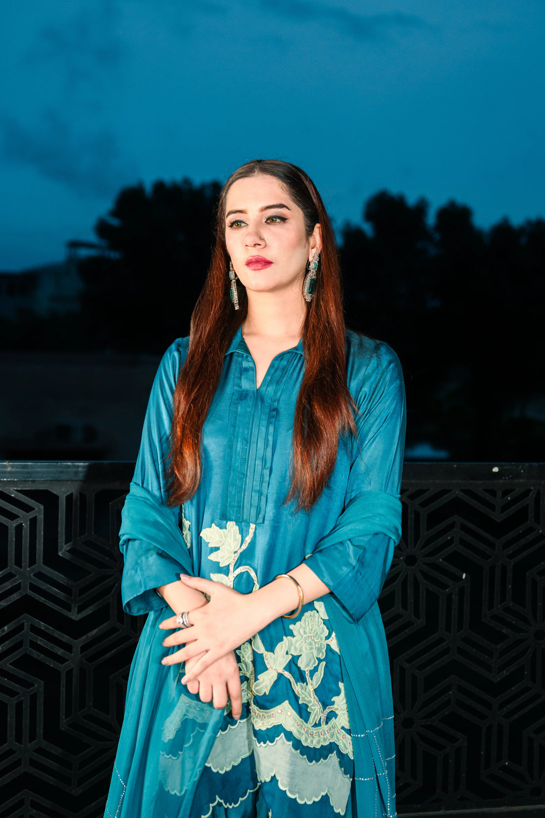 3 Piece Stiched Blue Silk Suit (Pret)