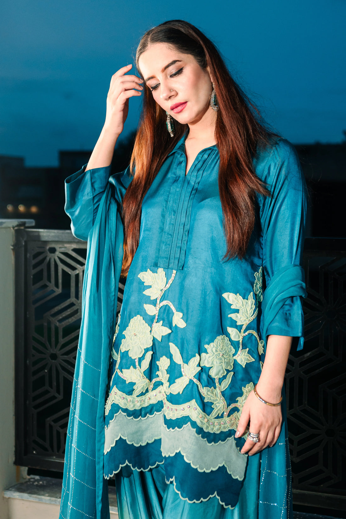 3 Piece Stiched Blue Silk Suit (Pret)