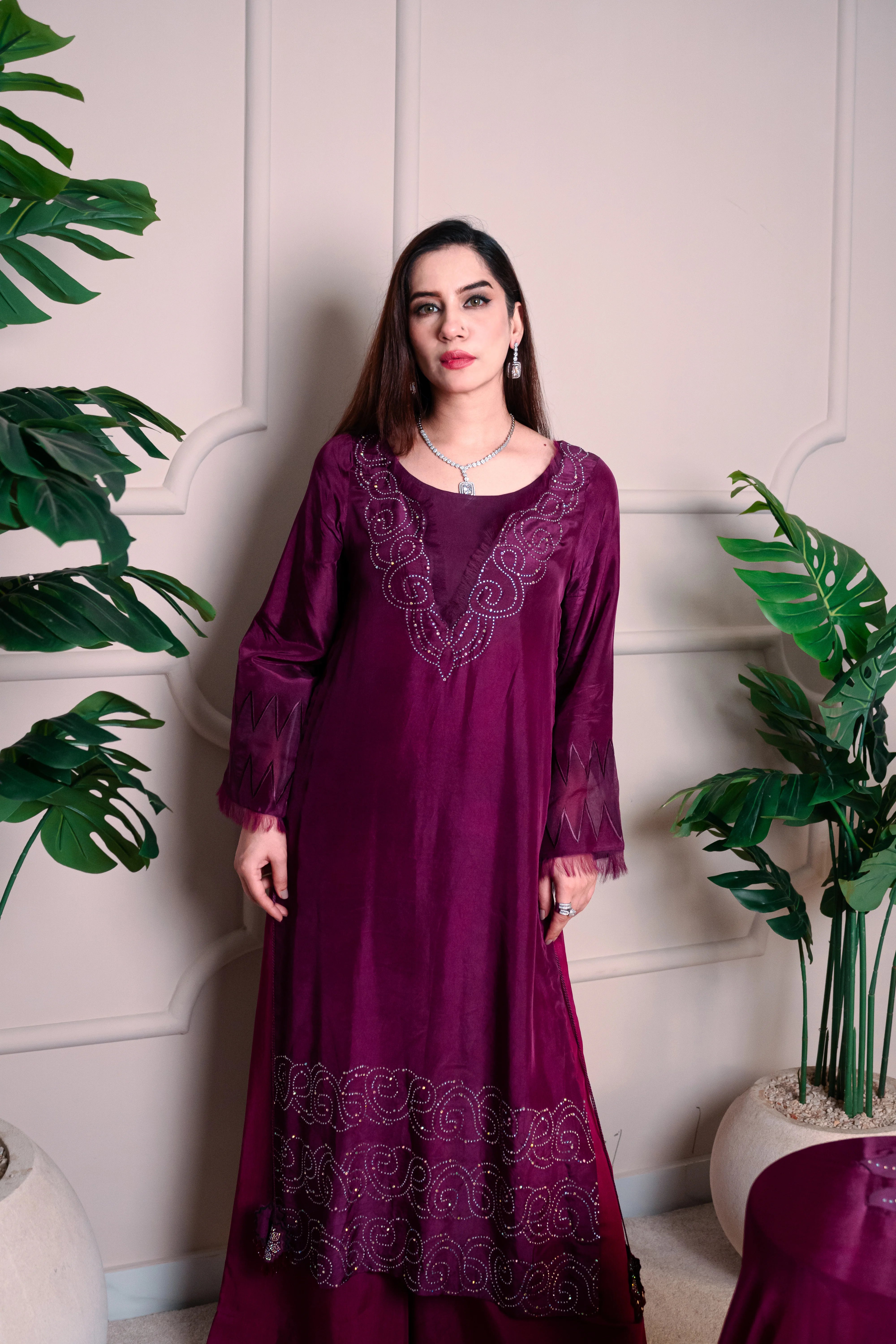 3 Piece Stiched Plum Silk Suit (Pret)