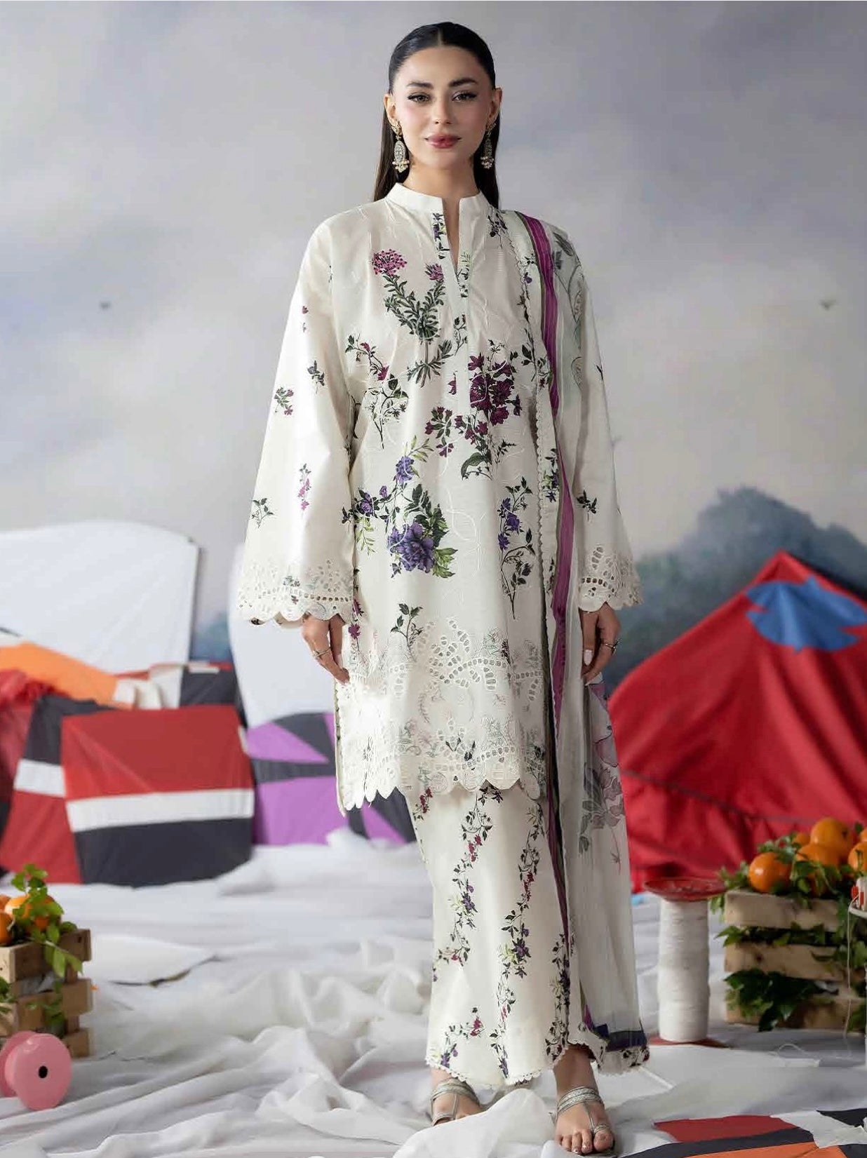 White Floral Printed Coord Set