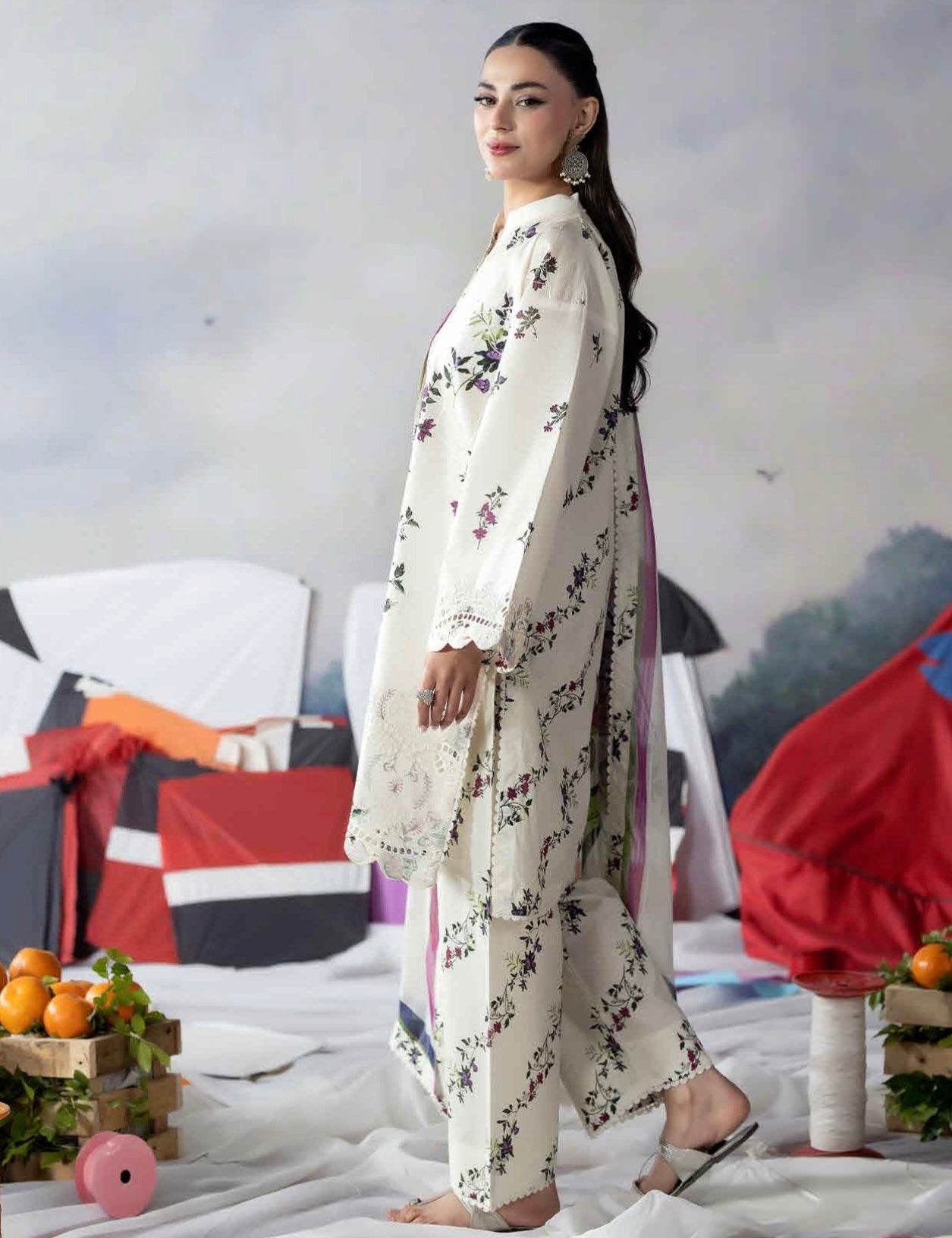 White Floral Printed Coord Set