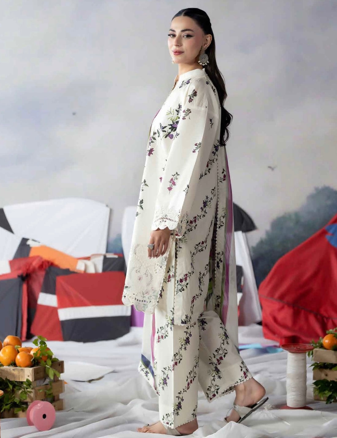 White Floral Printed Coord Set