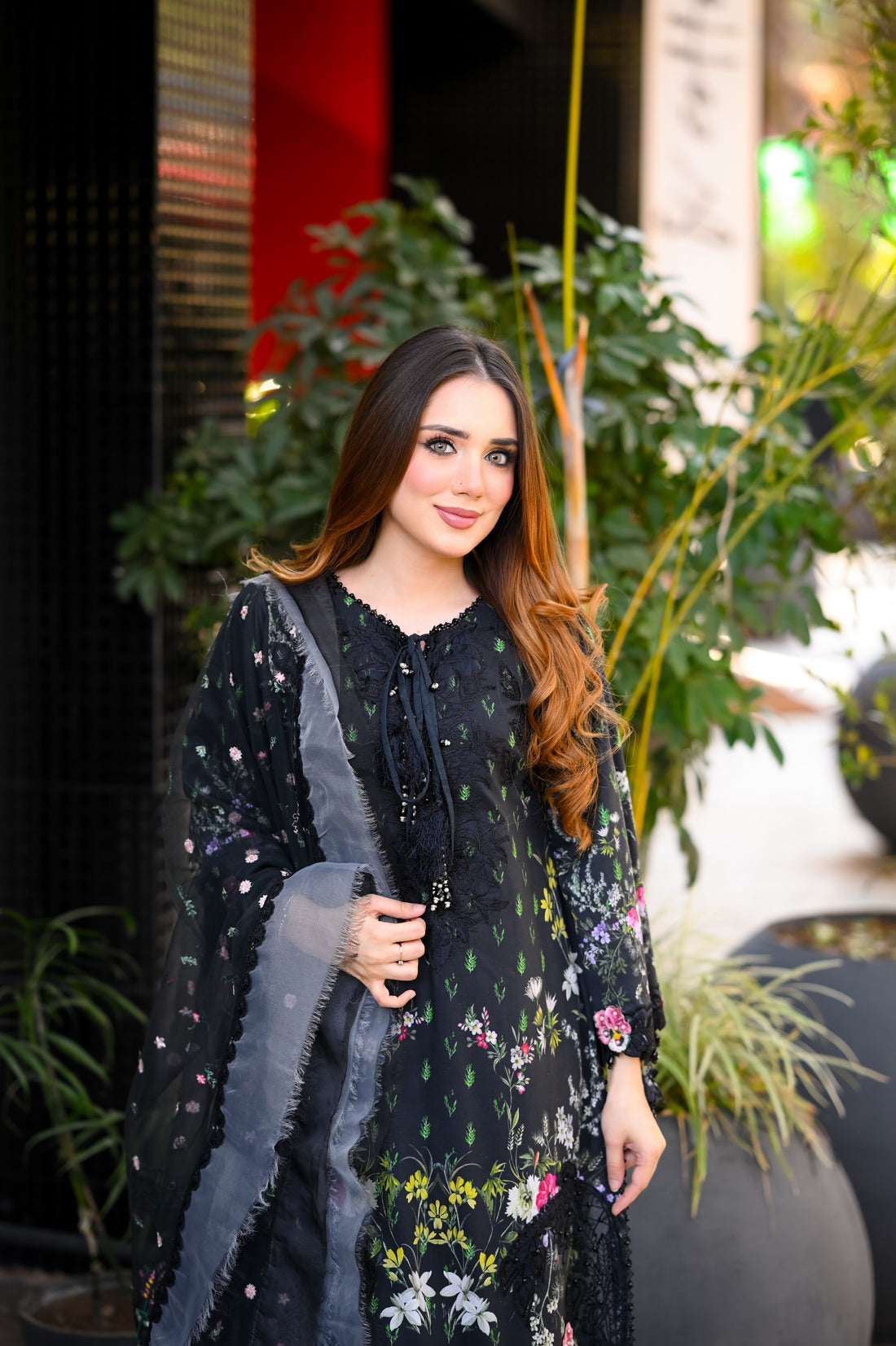Black Printed Embroidered Long Shirt