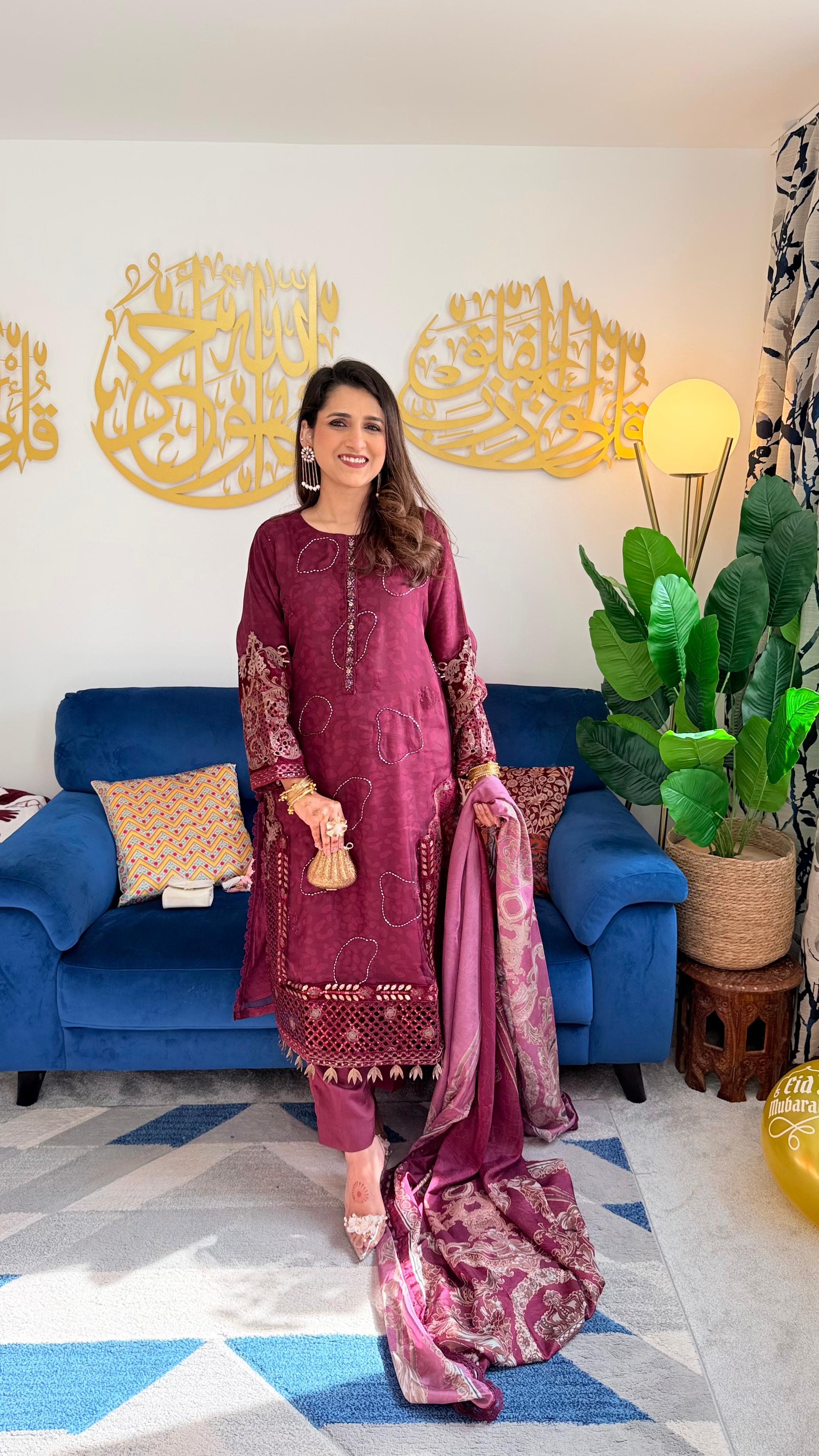Plum Embroidered Shirt with Swarovski Work
