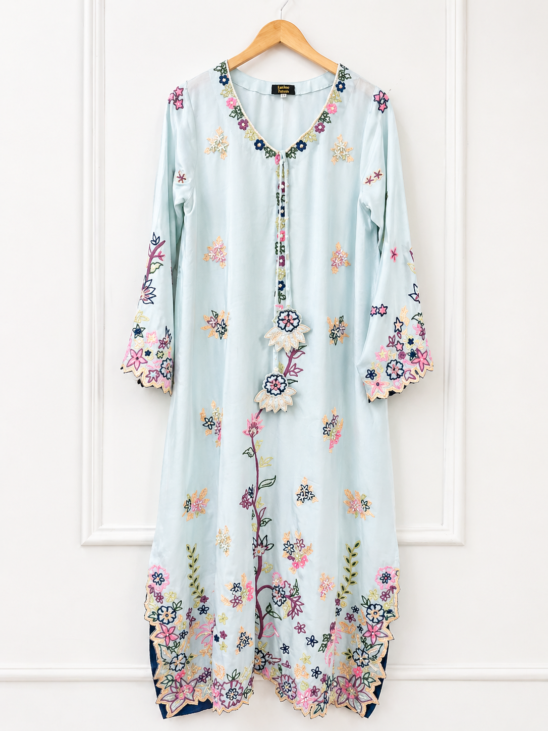 Elegant Floral Embroidered Kaftans for Women – Pastel Blue & Blush Pink Cotton Kaftan Dresses