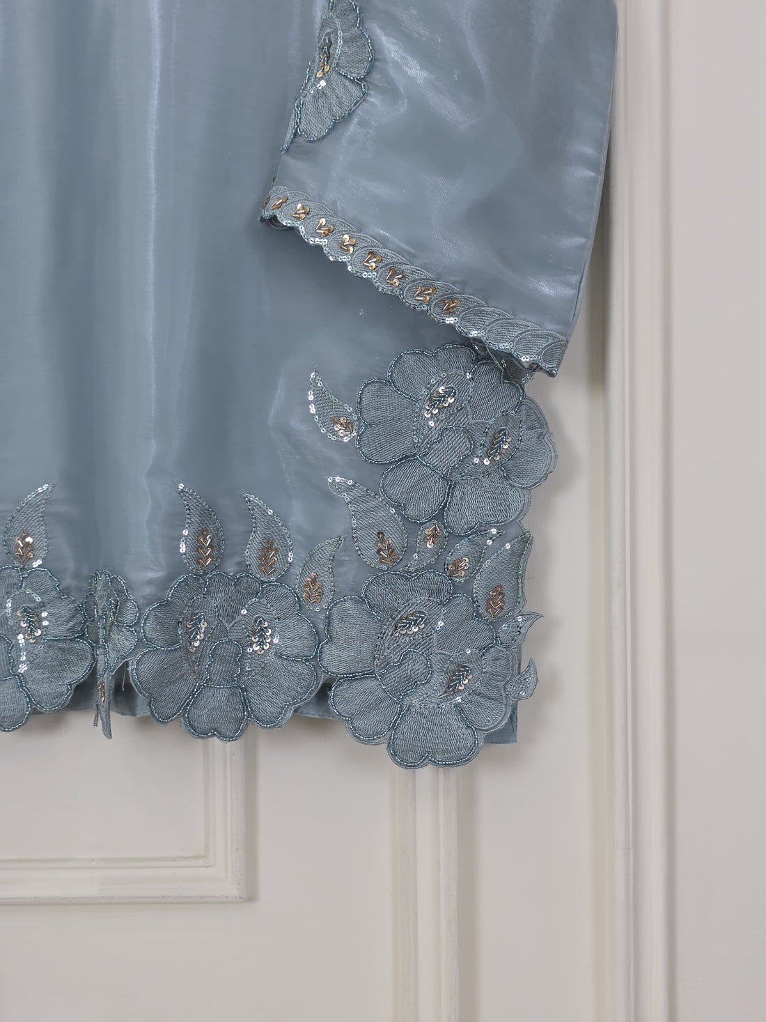 Shisha Silk Short Shirt with Appliqué Work & Flair Pants