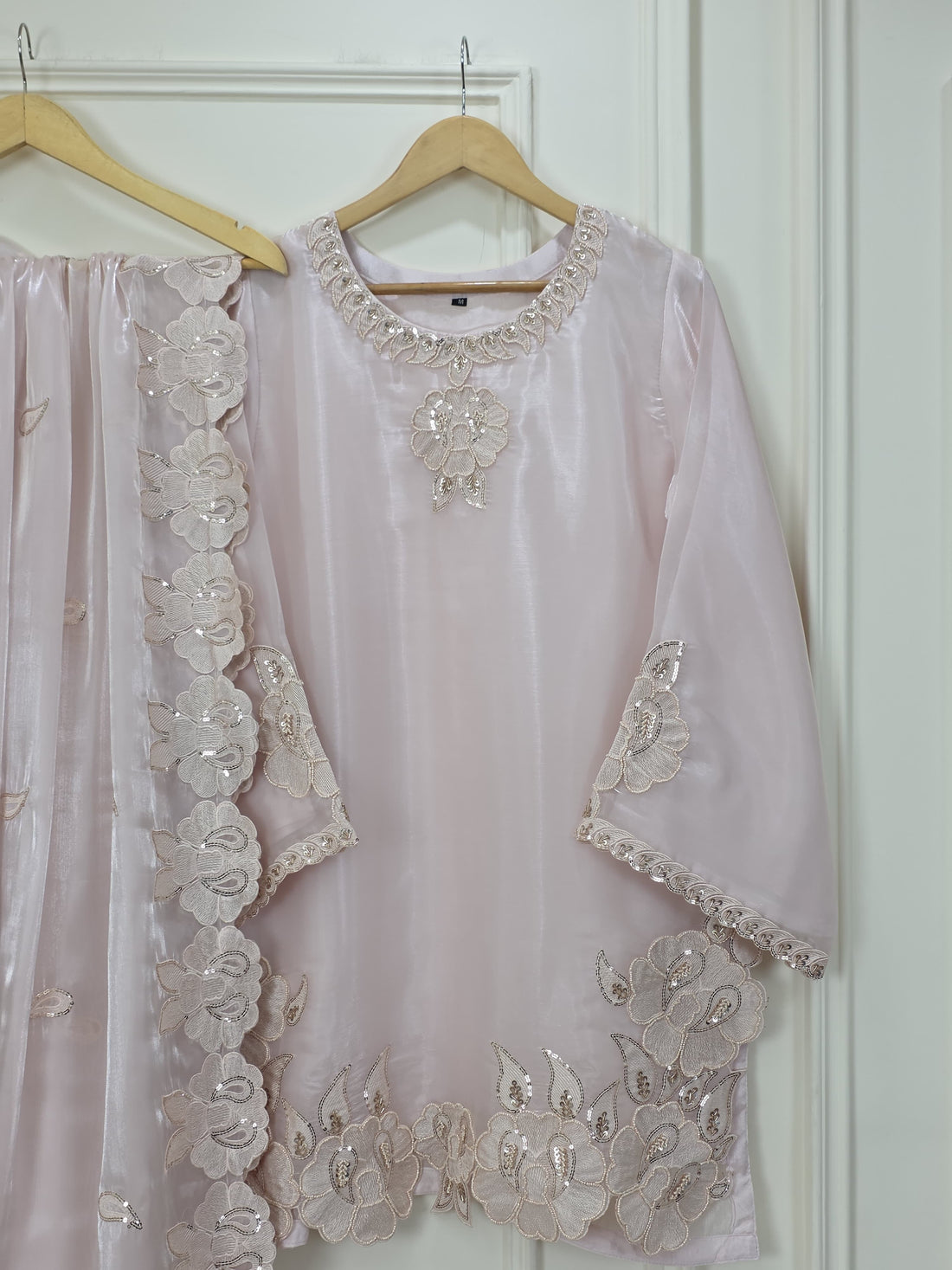 Shisha Silk Short Shirt with Appliqué Work & Flair Pants