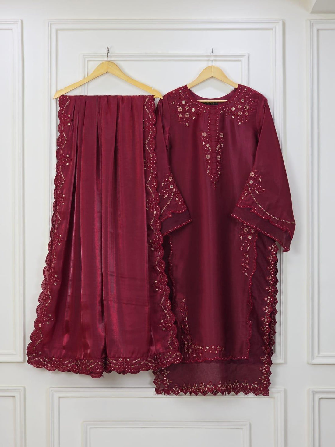 Embroidered Shisha Silk 3 Piece Suit for Women