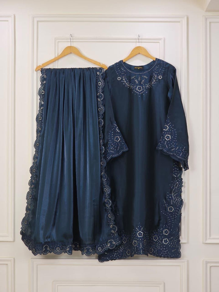 Embroidered Shisha Silk 3 Piece Suit for Women