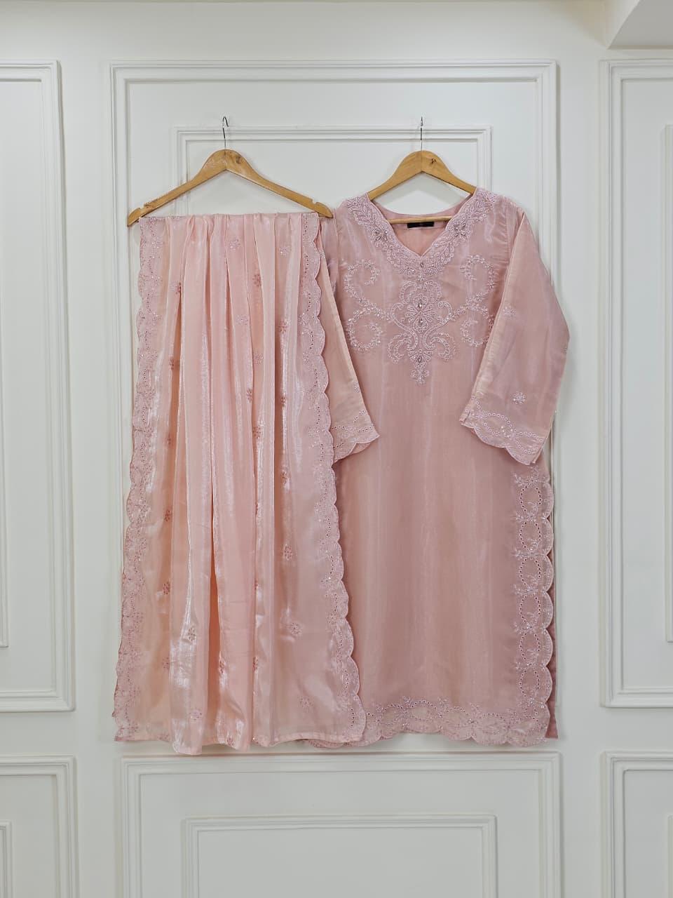 Embroidered Shisha Silk 3 Piece Suit for Women
