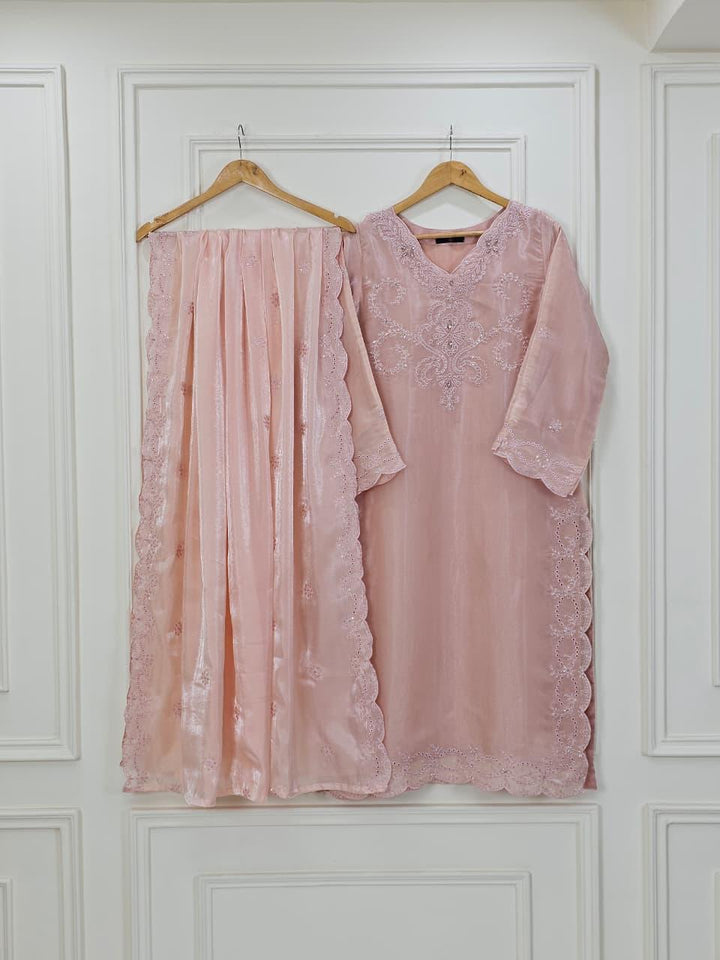 Embroidered Shisha Silk 3 Piece Suit for Women