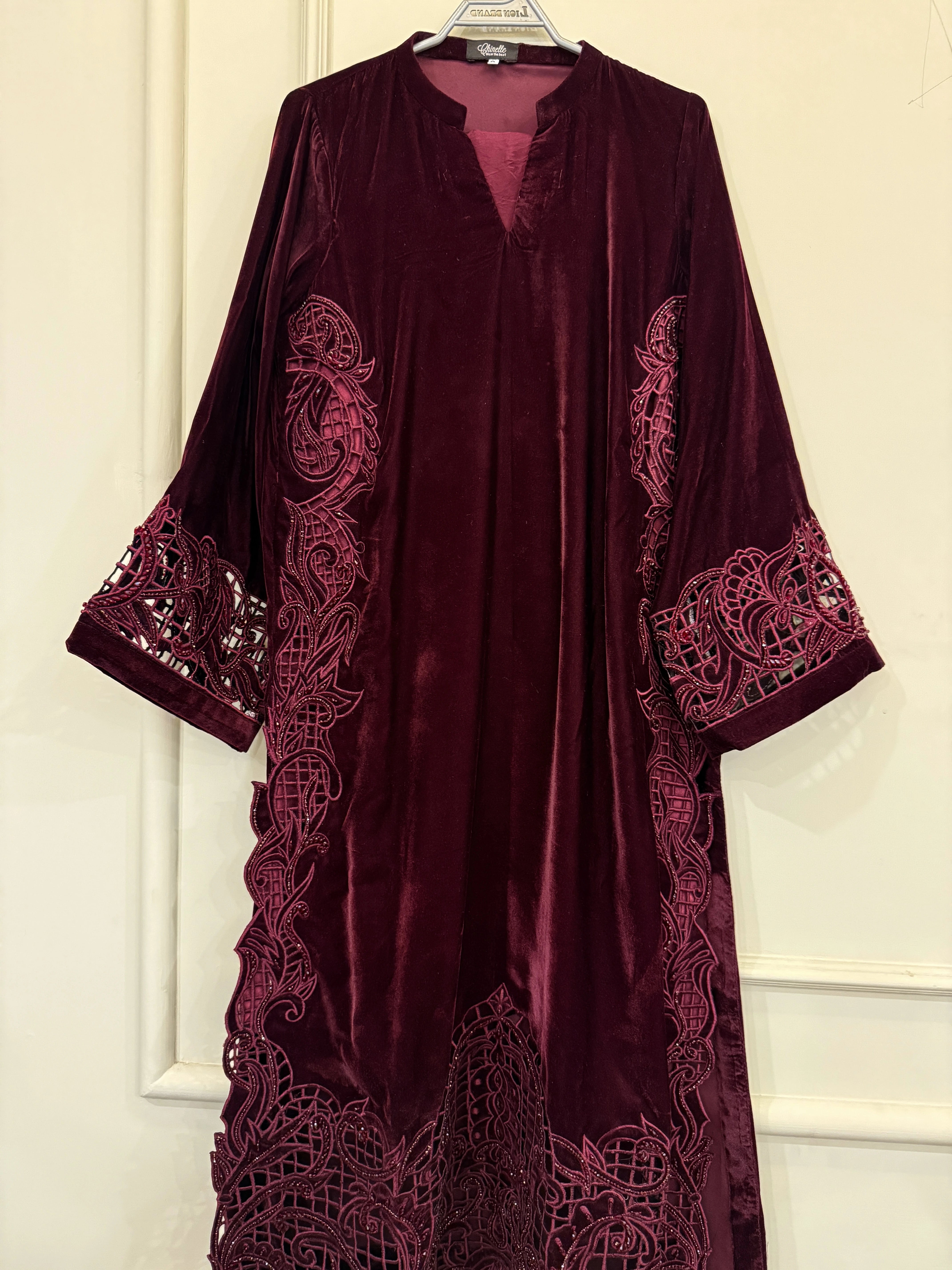 3 Piece Stiched Burgundy Velvet Suit (Pret)