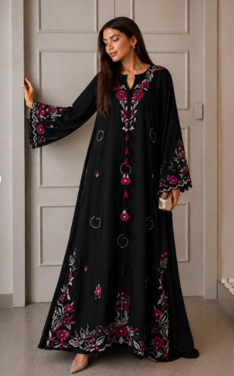 Elegant Floral Embroidered Kaftans for Women – Pastel Blue & Blush Pink Cotton Kaftan Dresses
