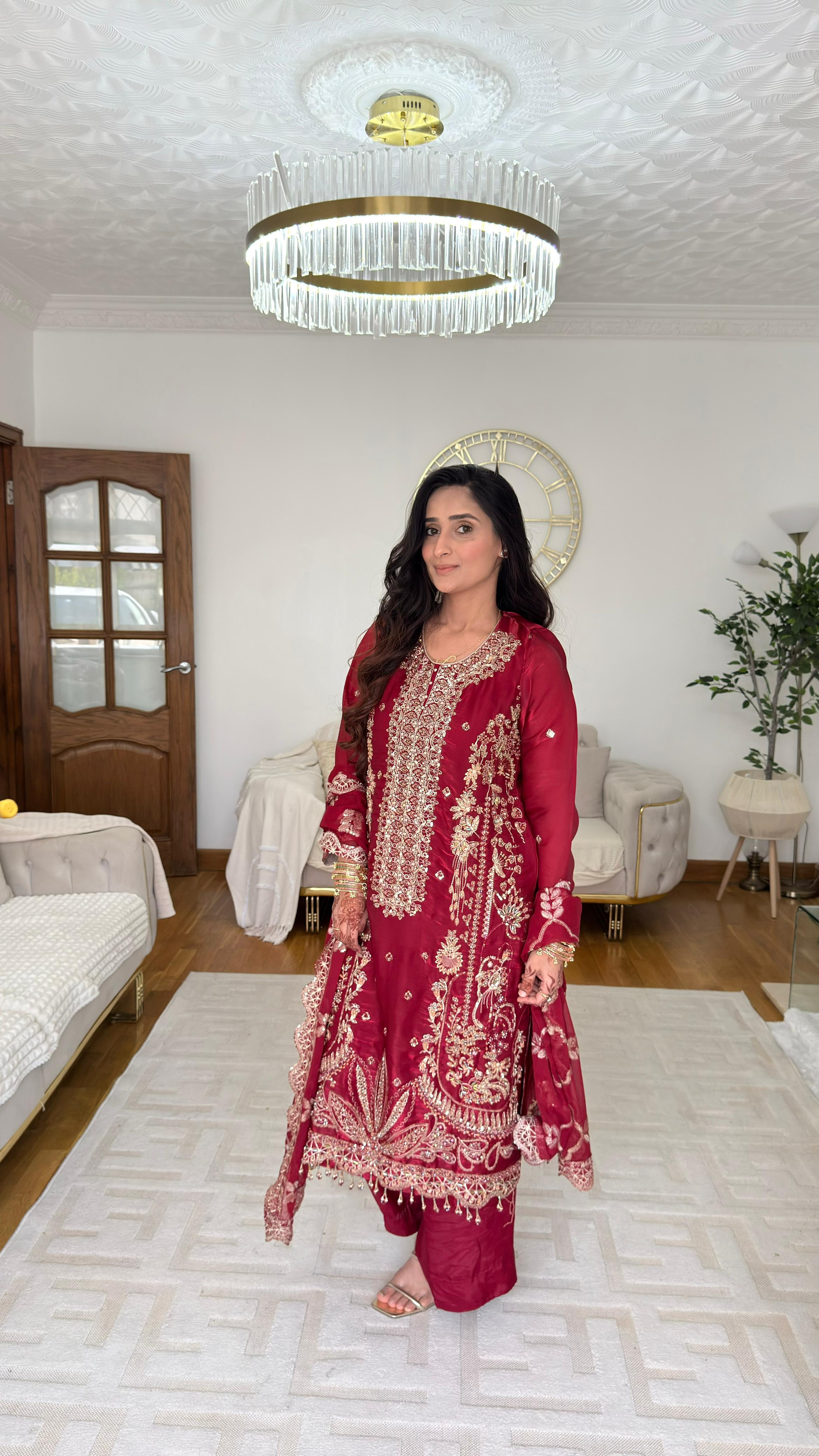 Elegant Red Embroidered Dress