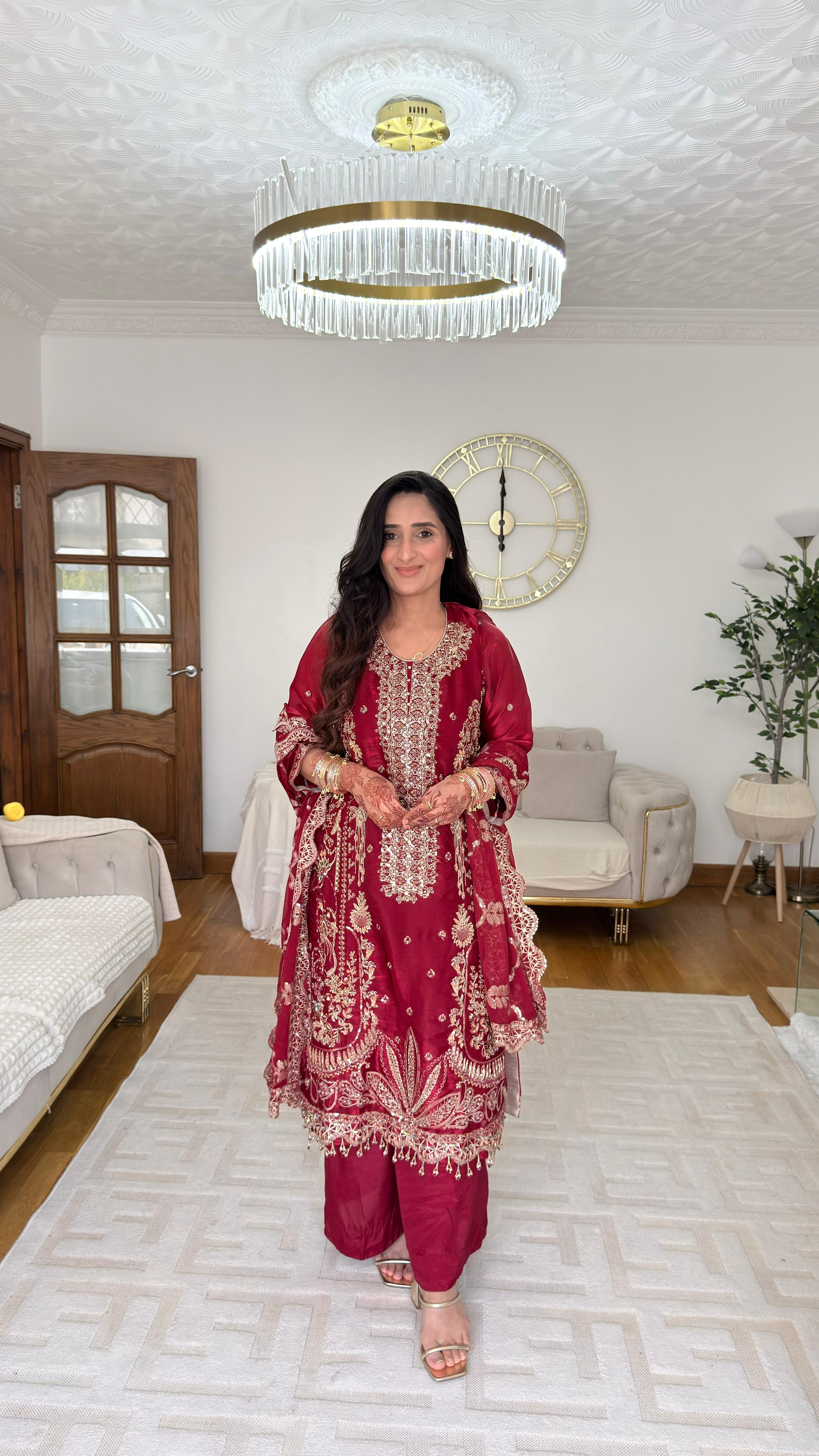 Elegant Red Embroidered Dress