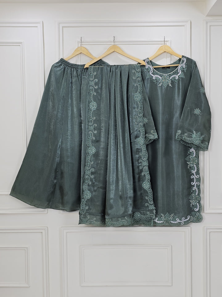 Sheesha Silk 3 Piece Suit with Cutwork Embroidery | Elegant Festive & Party Wear Pakistani Dress