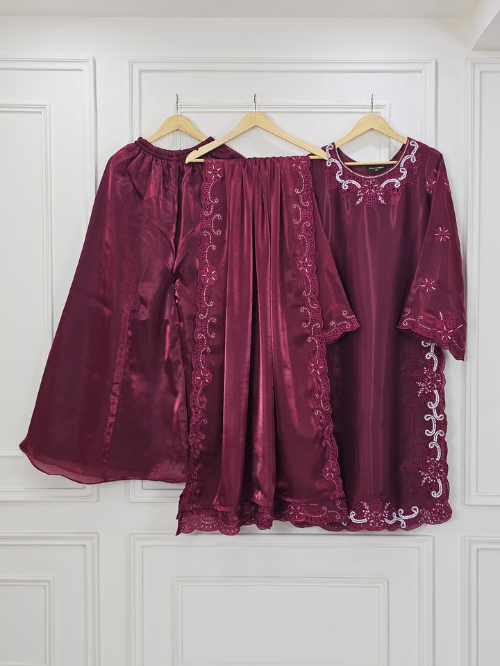 Sheesha Silk 3 Piece Suit with Cutwork Embroidery | Elegant Festive & Party Wear Pakistani Dress