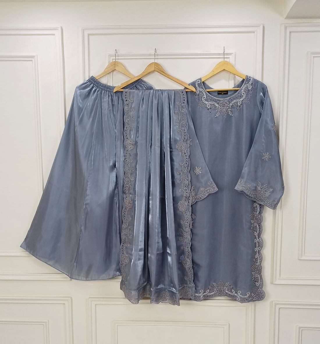 Sheesha Silk 3 Piece Suit with Cutwork Embroidery | Elegant Festive & Party Wear Pakistani Dress