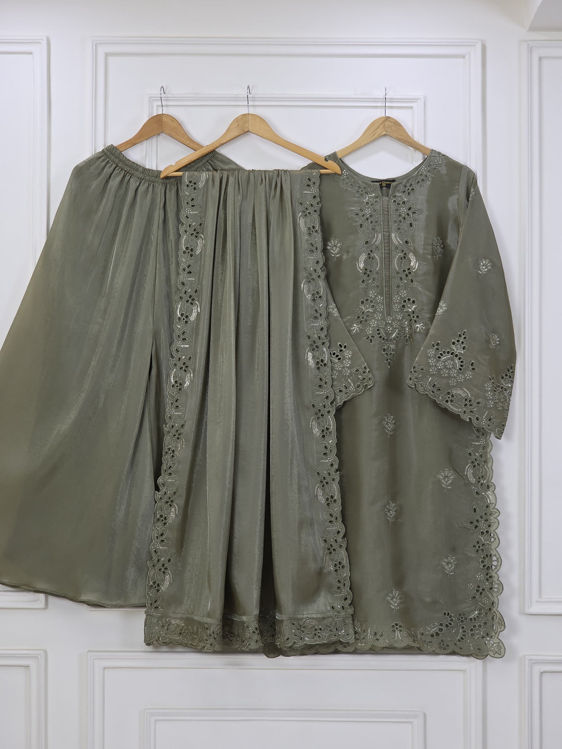 Sheesha Silk 3 Piece Suit with Cutwork Embroidery | Elegant Festive & Party Wear Pakistani Dress