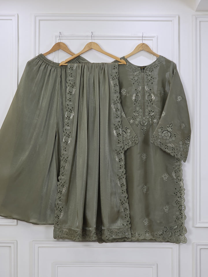 Sheesha Silk 3 Piece Suit with Cutwork Embroidery | Elegant Festive & Party Wear Pakistani Dress