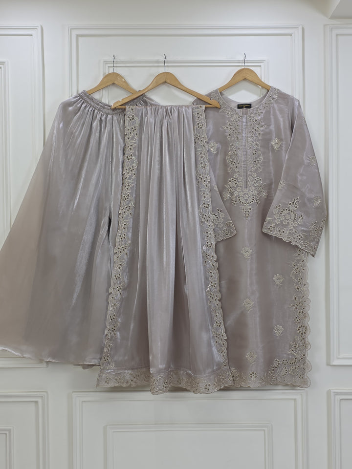 Sheesha Silk 3 Piece Suit with Cutwork Embroidery | Elegant Festive & Party Wear Pakistani Dress