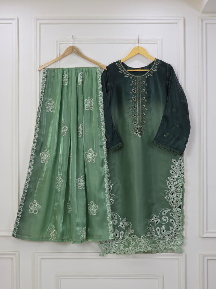 Sheesha Silk 3 Piece Suit with Cutwork Embroidery | Elegant Festive & Party Wear Pakistani Dress
