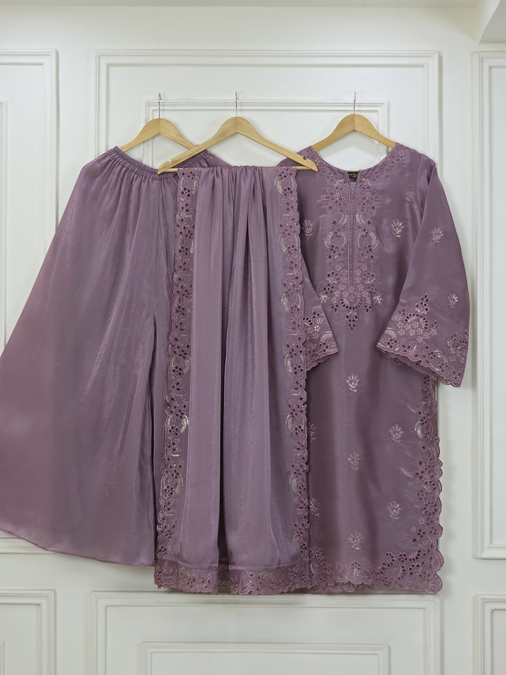 Sheesha Silk 3 Piece Suit with Cutwork Embroidery | Elegant Festive & Party Wear Pakistani Dress