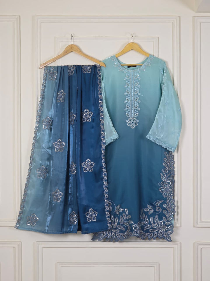 Sheesha Silk 3 Piece Suit with Cutwork Embroidery | Elegant Festive & Party Wear Pakistani Dress
