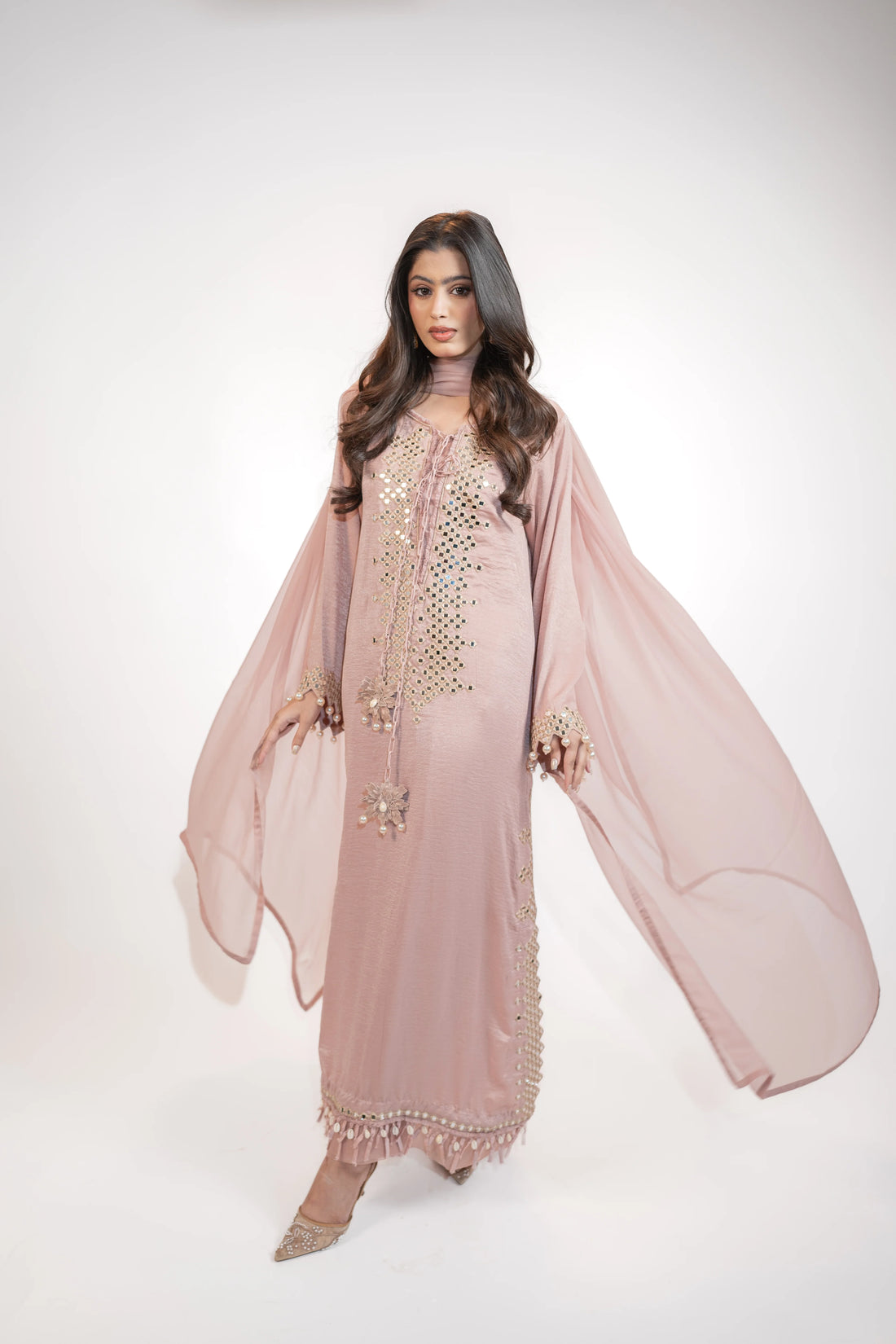 Powder Pink Self Silk 3PC Dress