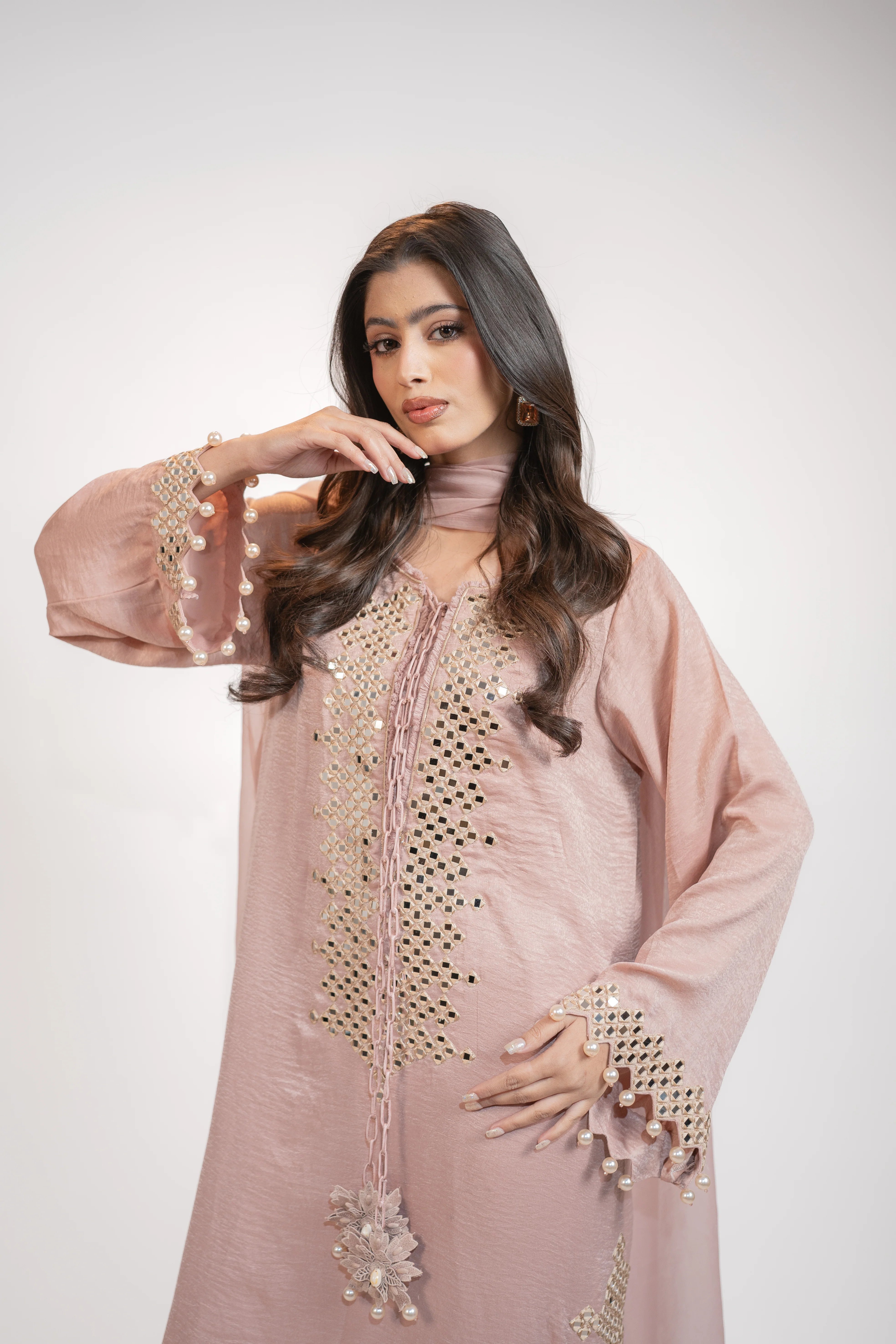 Powder Pink Self Silk 3PC Dress