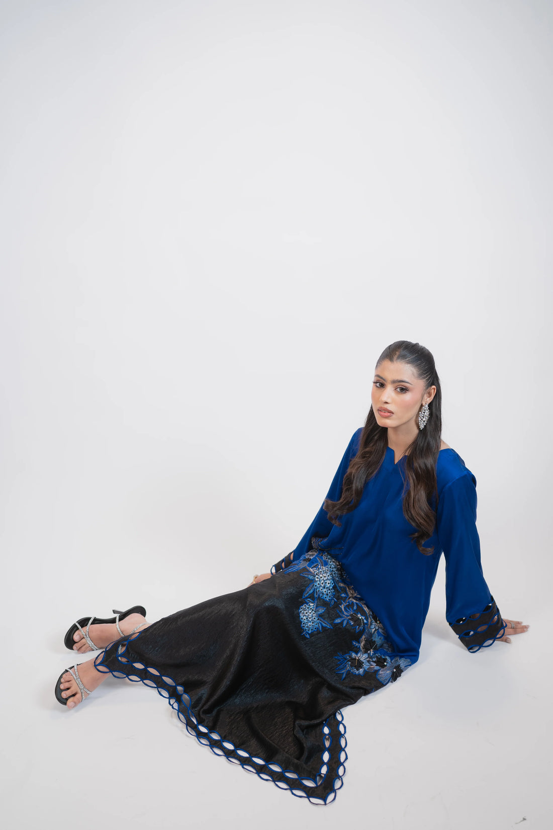 Blue & Black Silk 2 Piece Dress