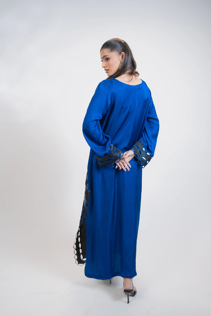 Blue & Black Silk 2 Piece Dress