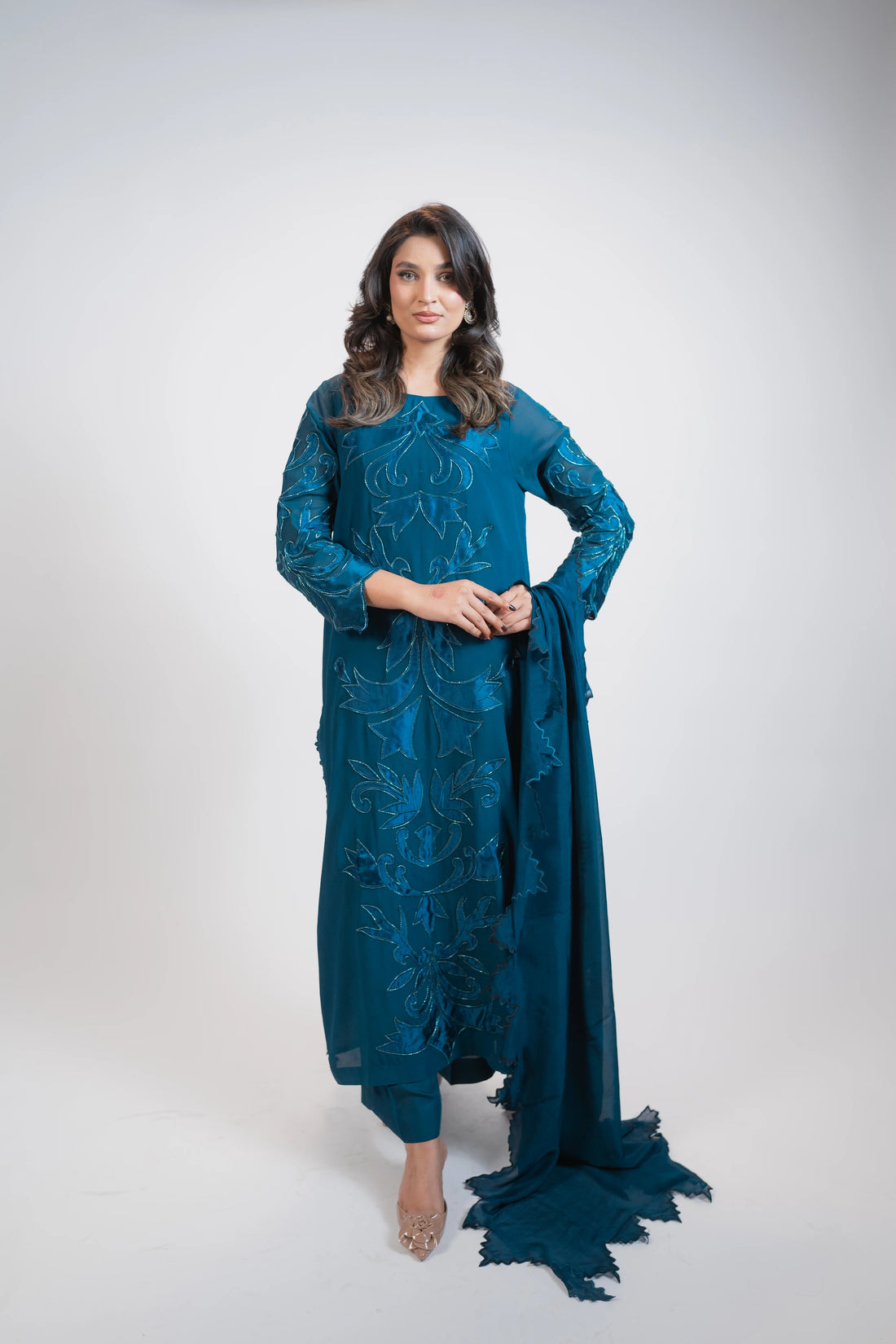 Teal Blue Georgette 3PC Dress