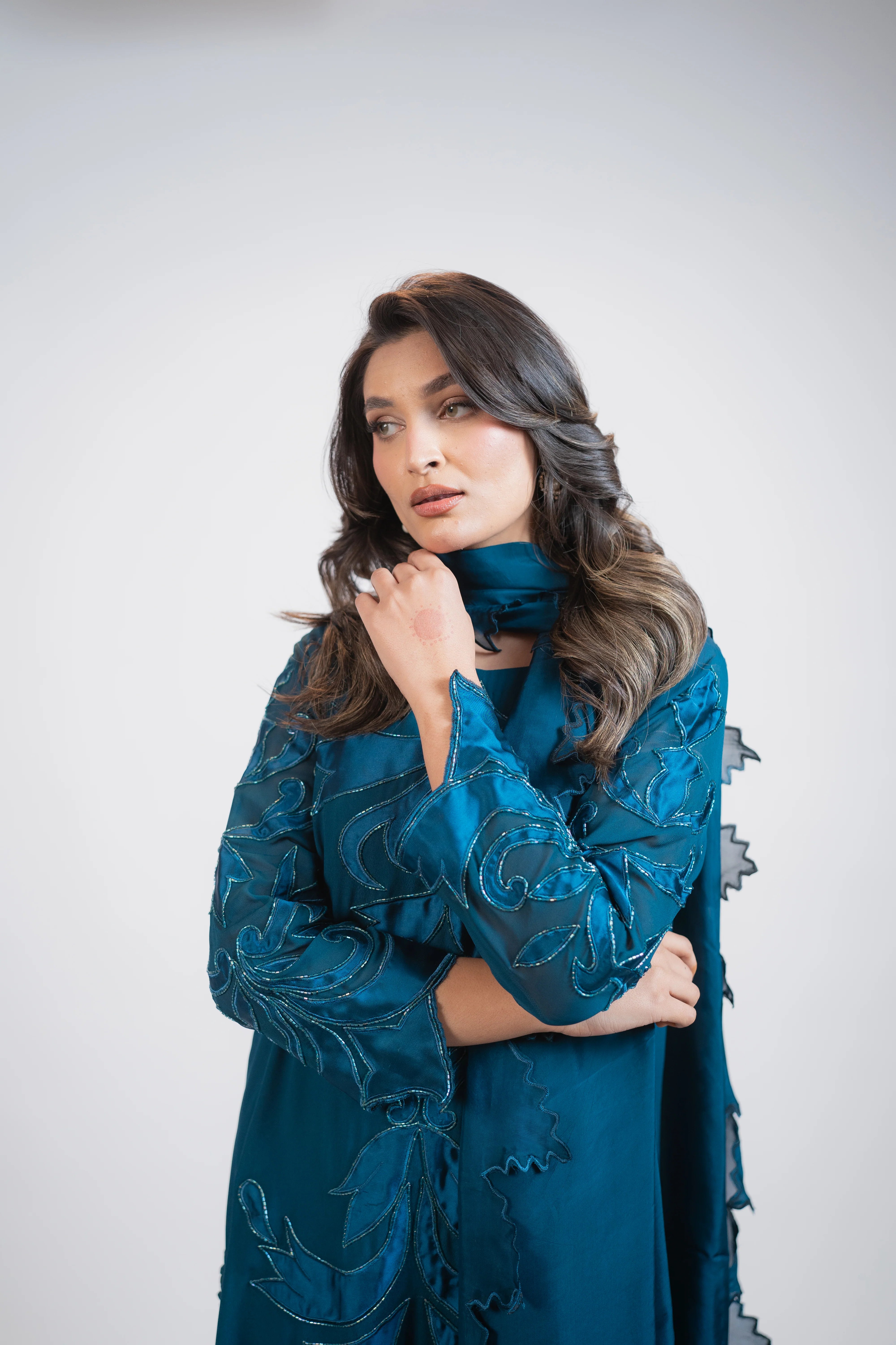 Teal Blue Georgette 3PC Dress