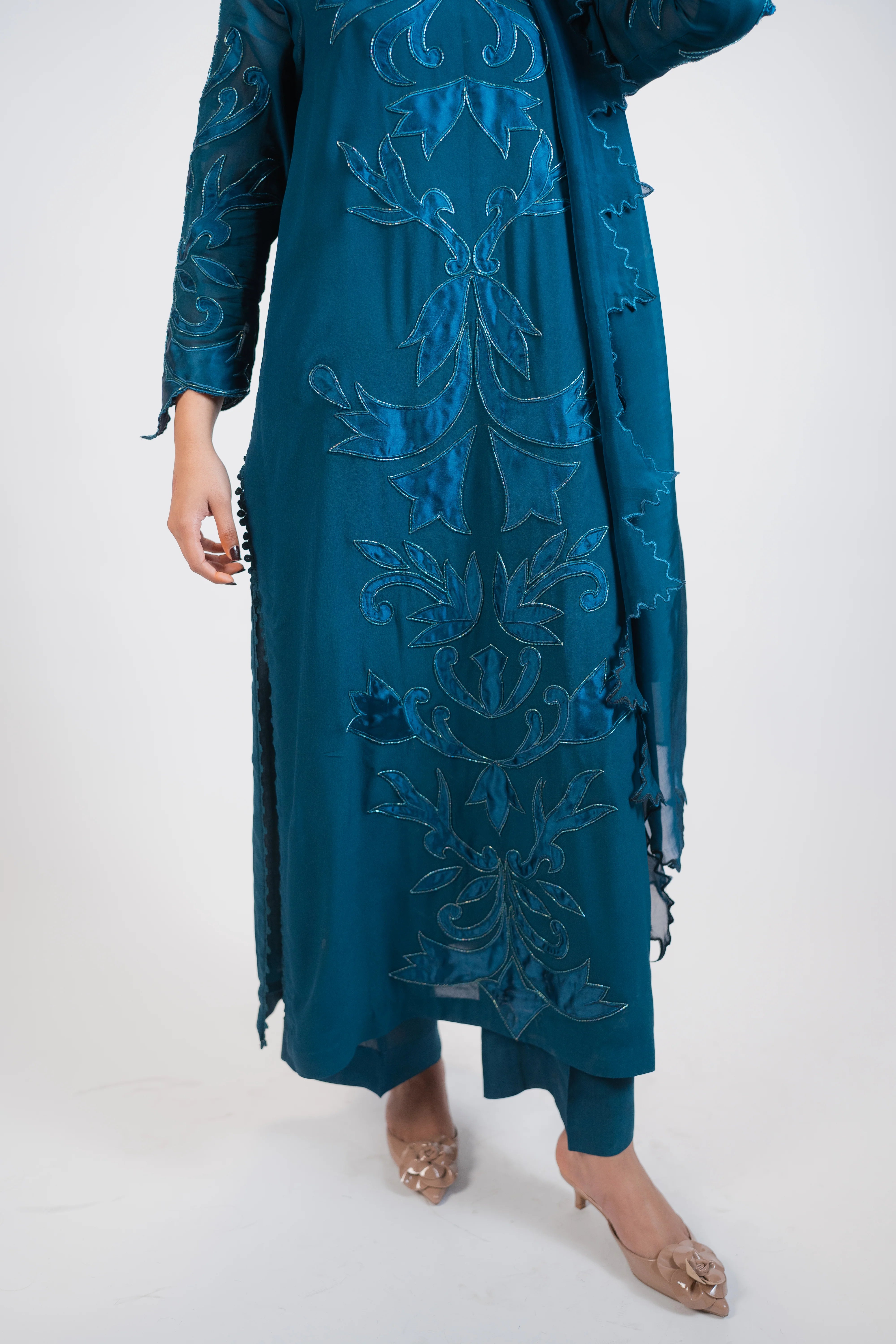 Teal Blue Georgette 3PC Dress